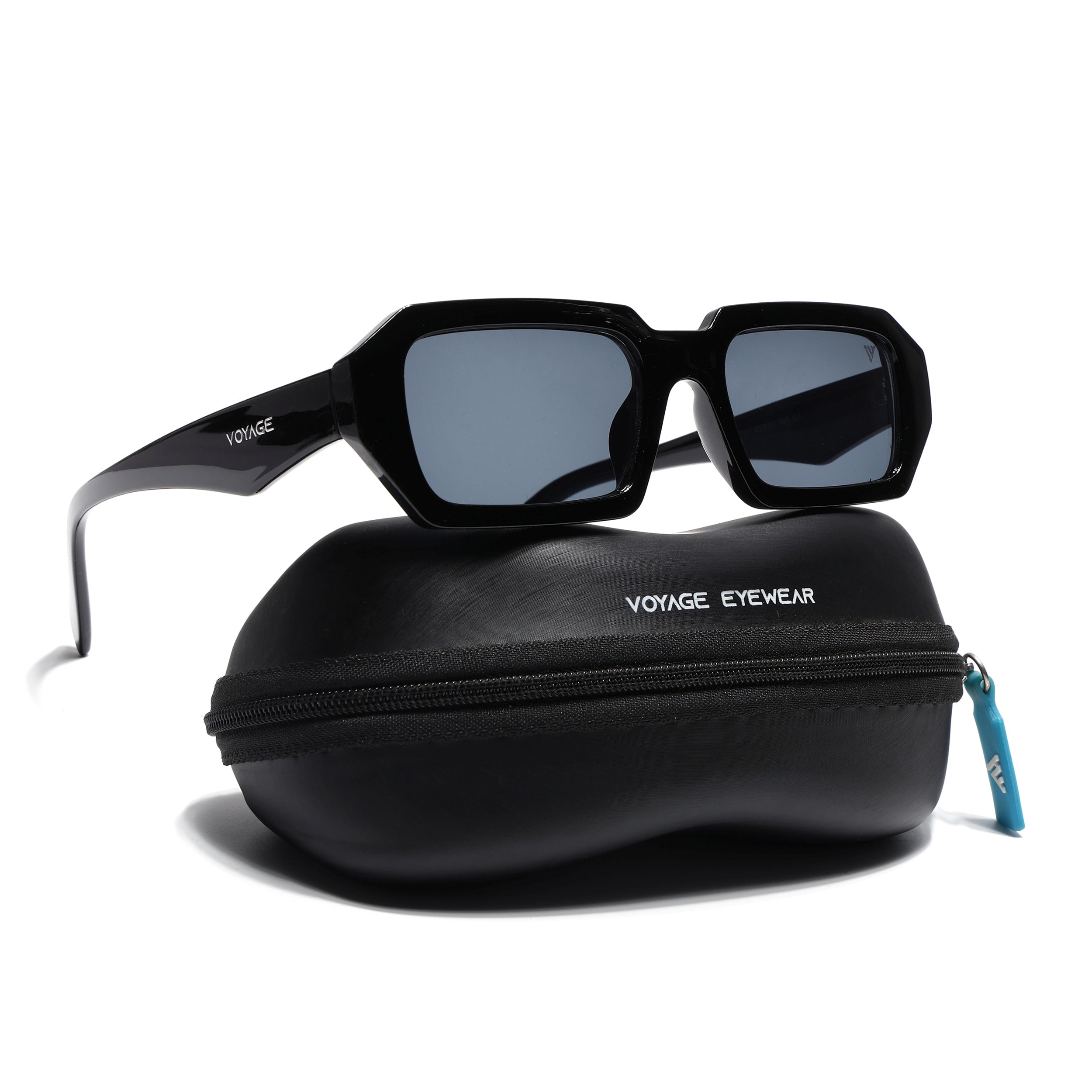Rectangle Sunglasses for Men & Women (Grey Lens | Black Frame - MG7344)