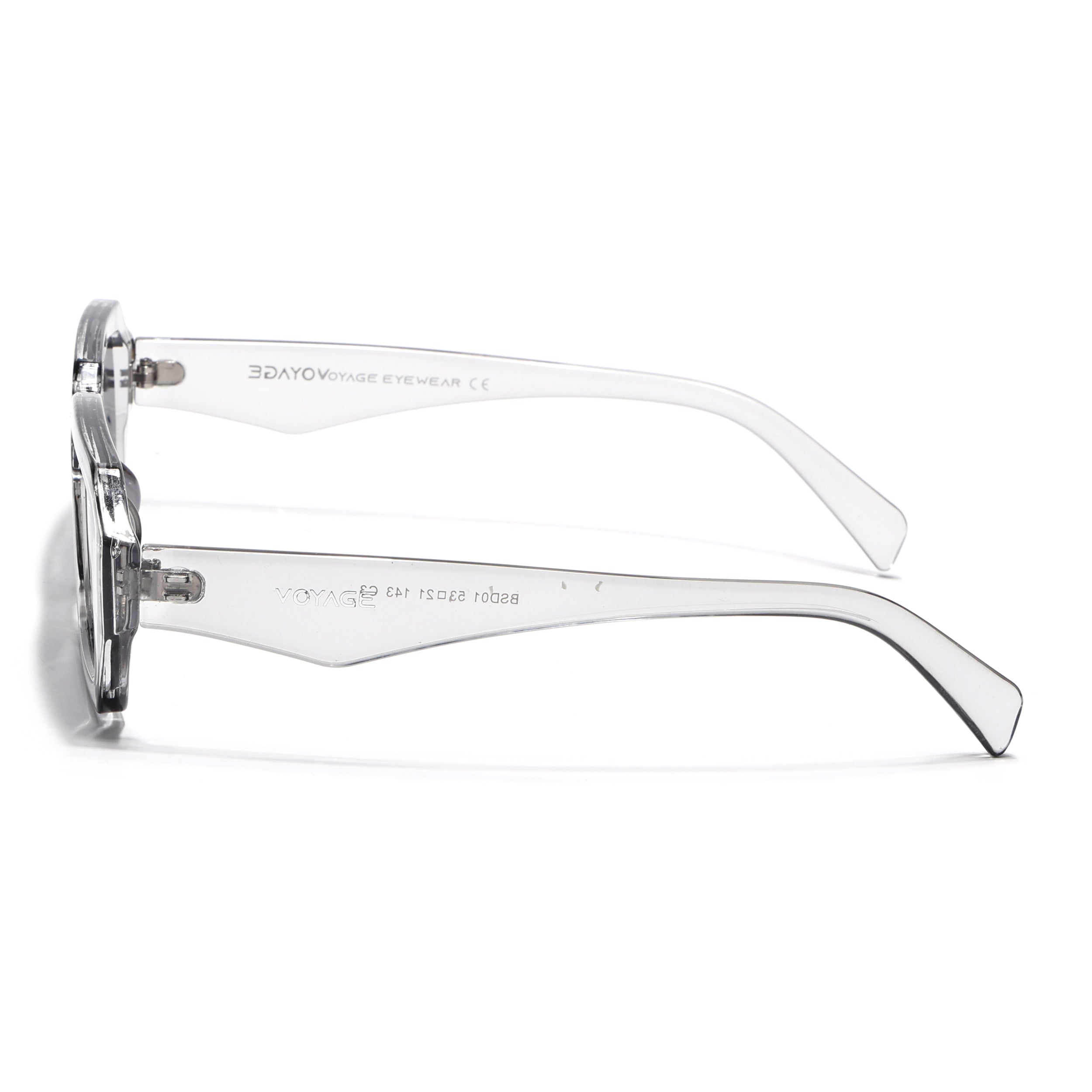 Rectangle Sunglasses for Men & Women (Black & Clear Lens | Transparent Grey Frame - MG7345)