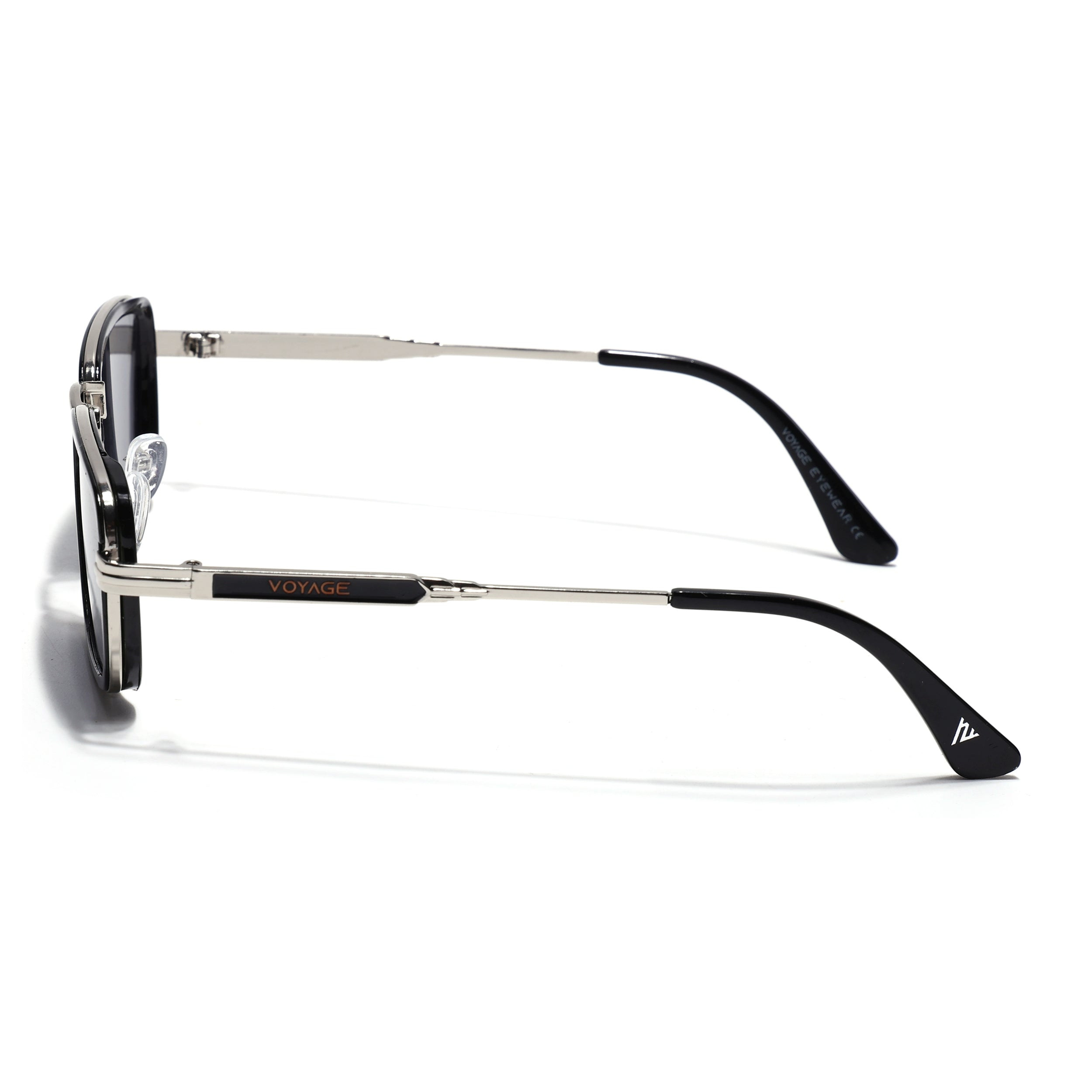 Rectangle Sunglasses for Men & Women (Black Lens | Silver & Black Frame - MG7579)
