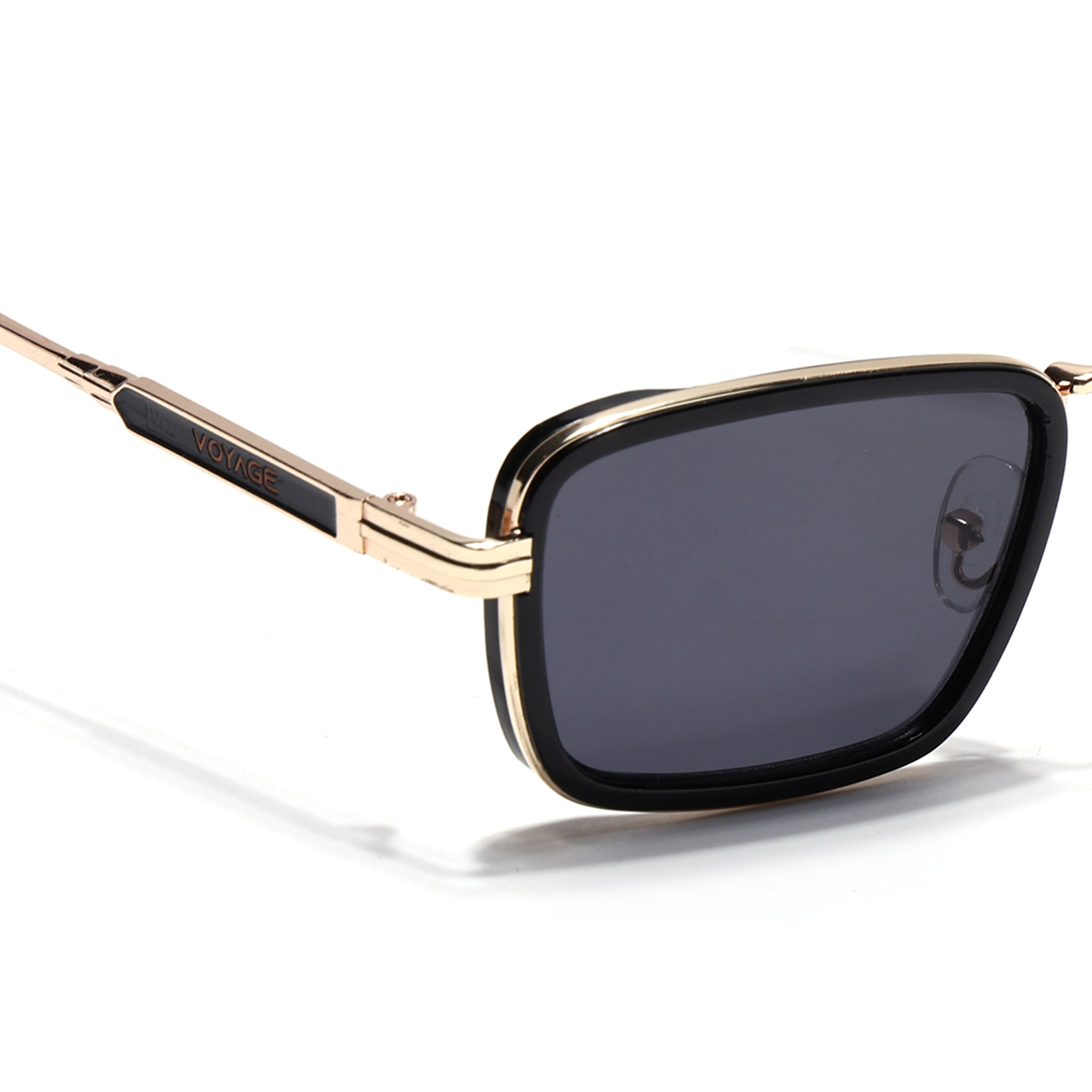 Rectangle Sunglasses for Men & Women (Black Lens | Golden & Black Frame - MG7580)