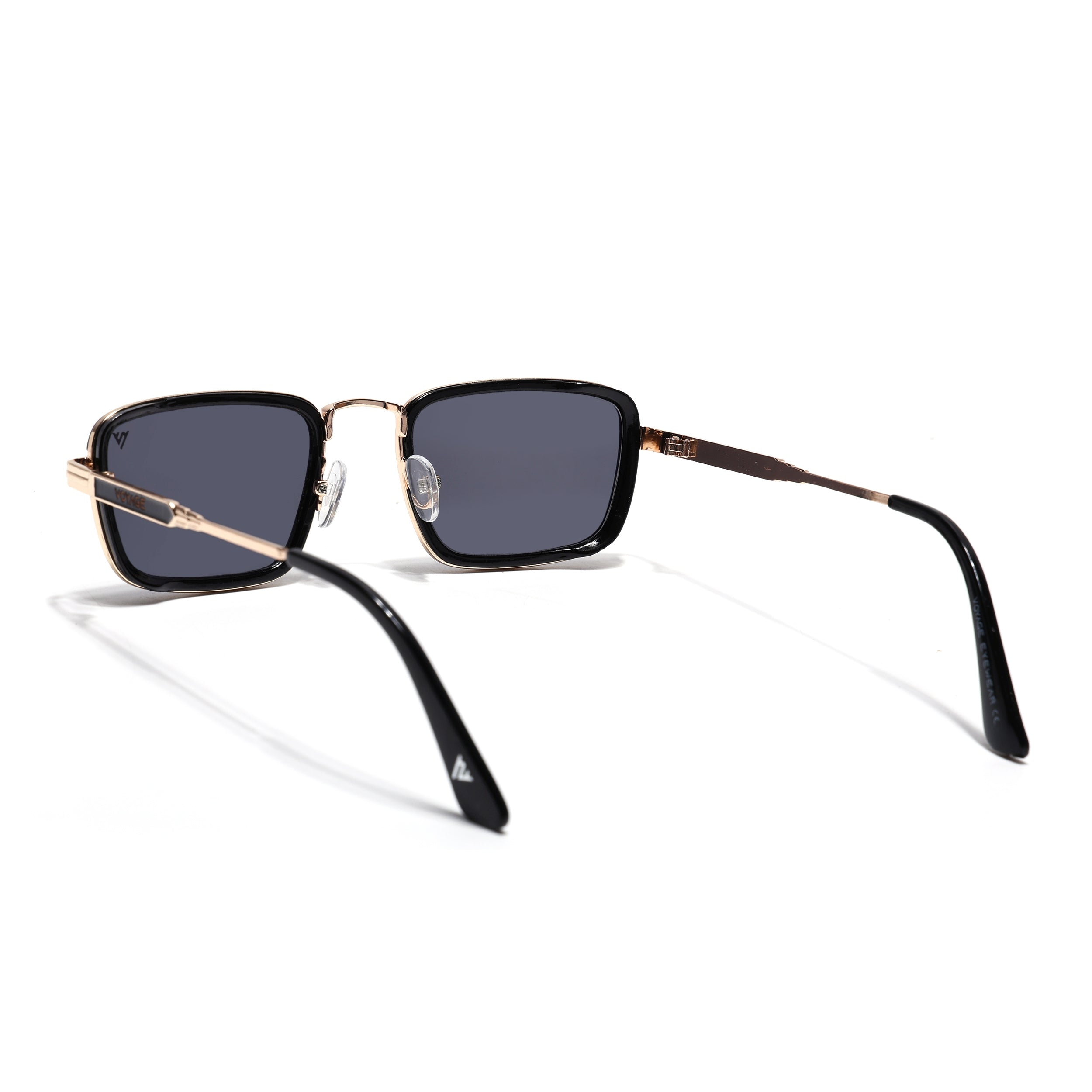 Rectangle Sunglasses for Men & Women (Black Lens | Golden & Black Frame - MG7580)