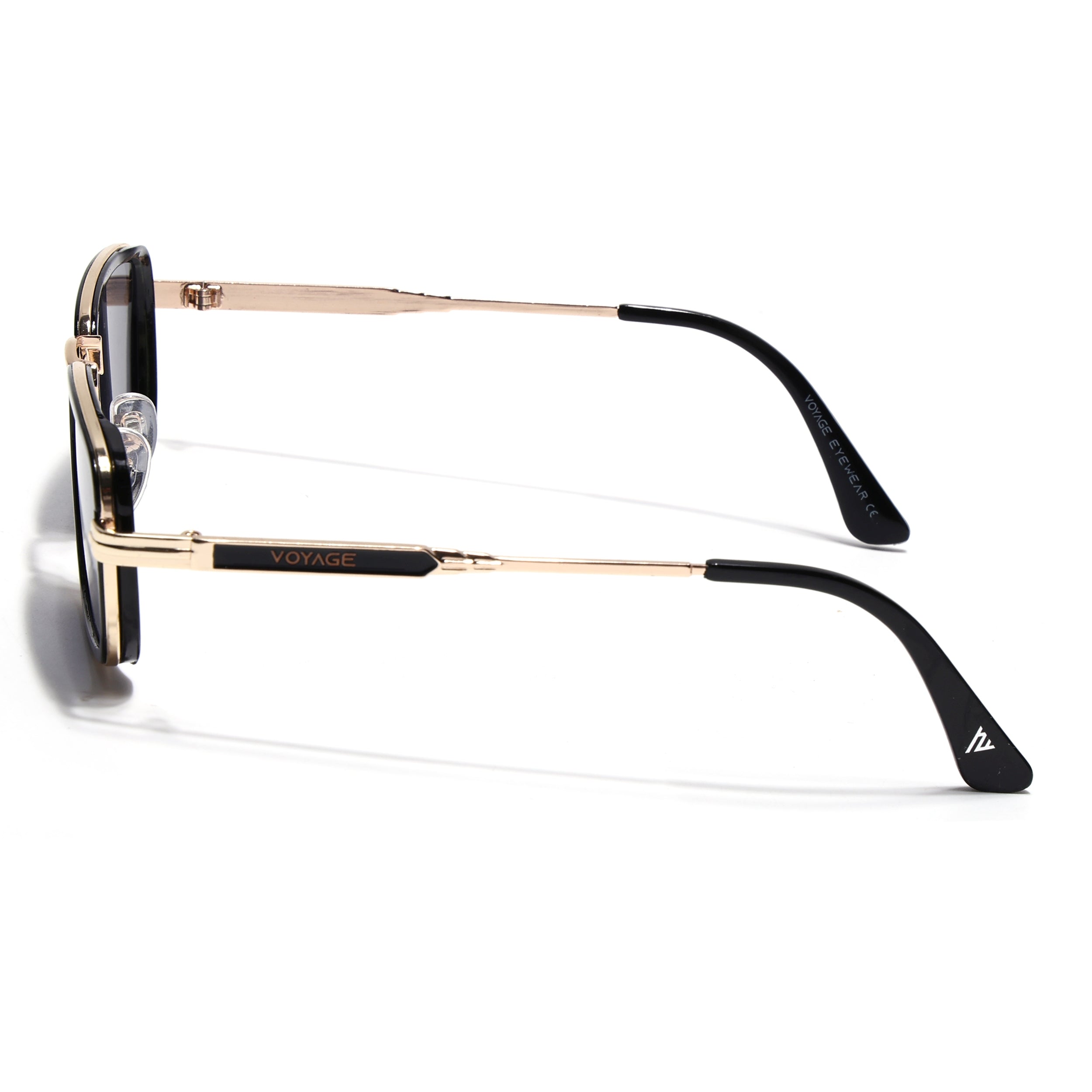Rectangle Sunglasses for Men & Women (Black Lens | Golden & Black Frame - MG7580)