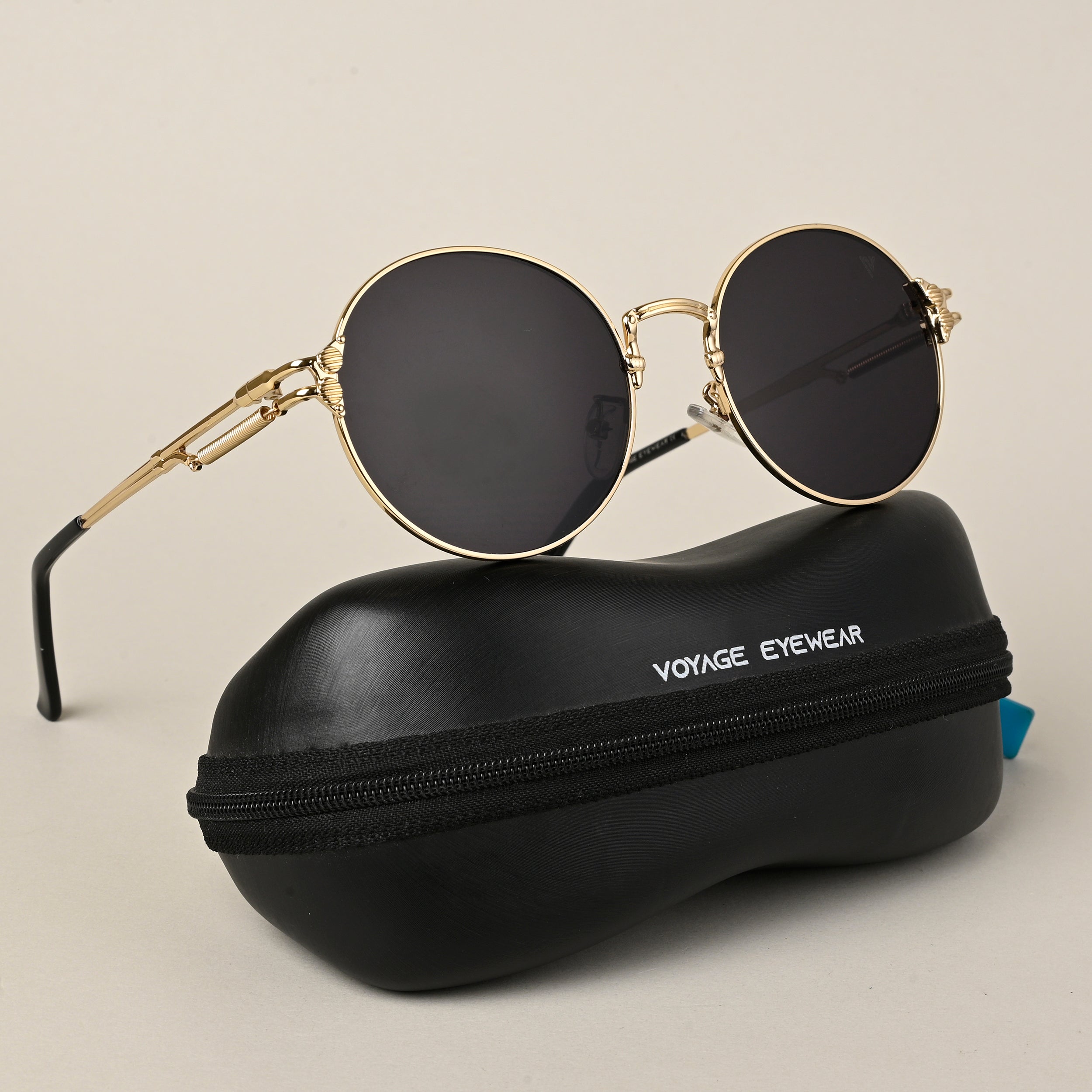 Round Sunglasses (Black Lens | Golden Frame - MG5185)