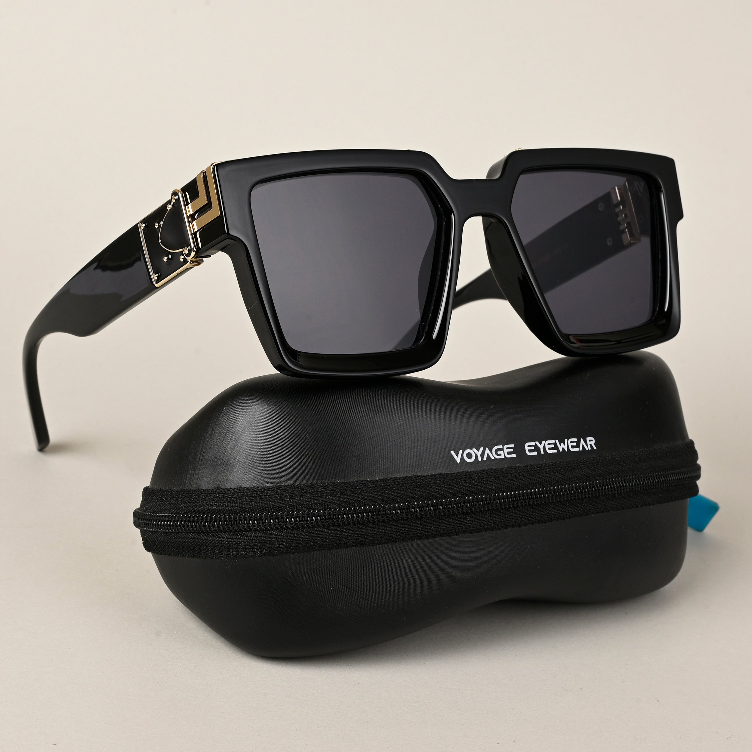 Voyage Wayfarer Sunglasses for Men & Women (Black Lens | Black & Golden Frame - MG5174)