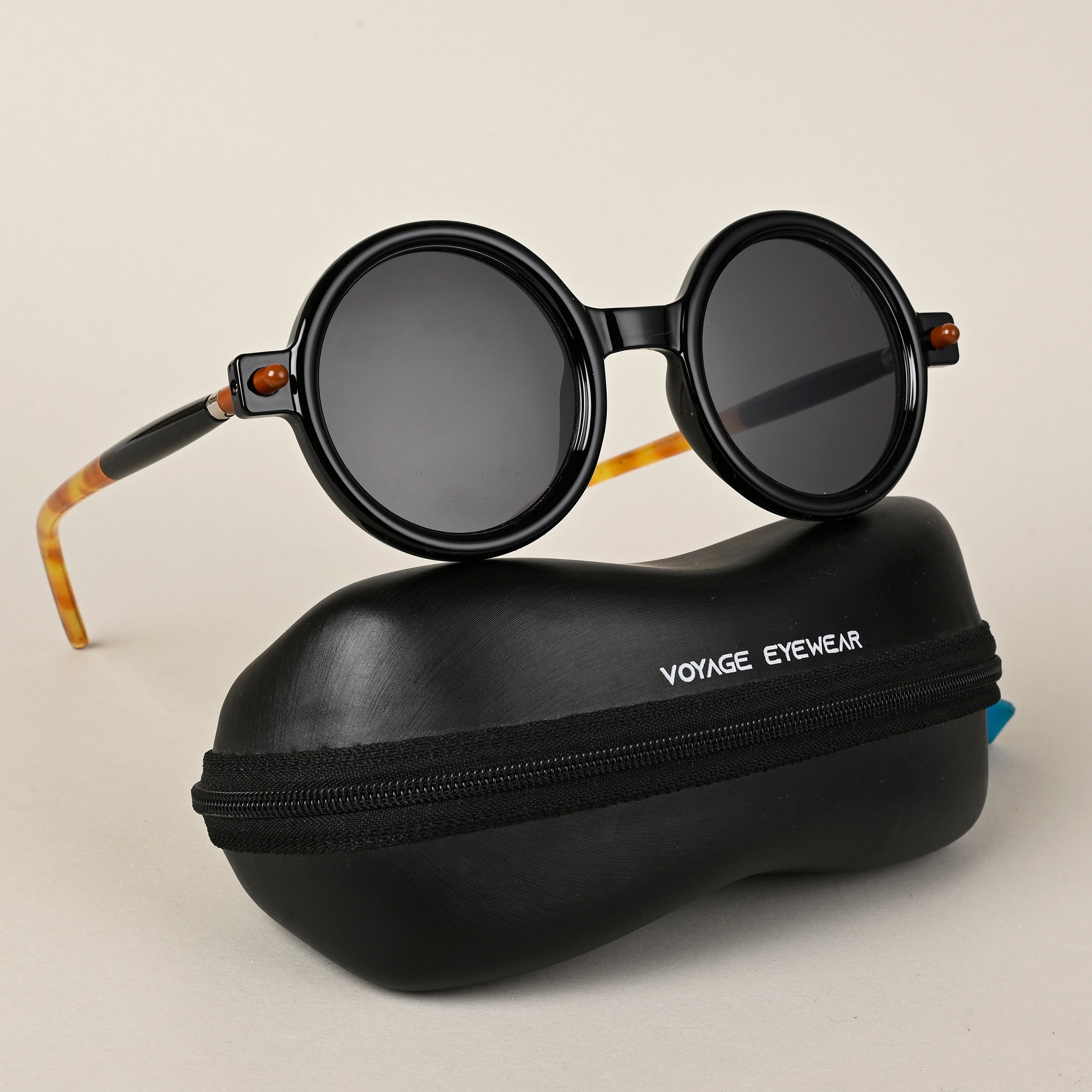 Voyage Round Sunglasses for Men & Women (Black Lens | Black Frame - MG5177)