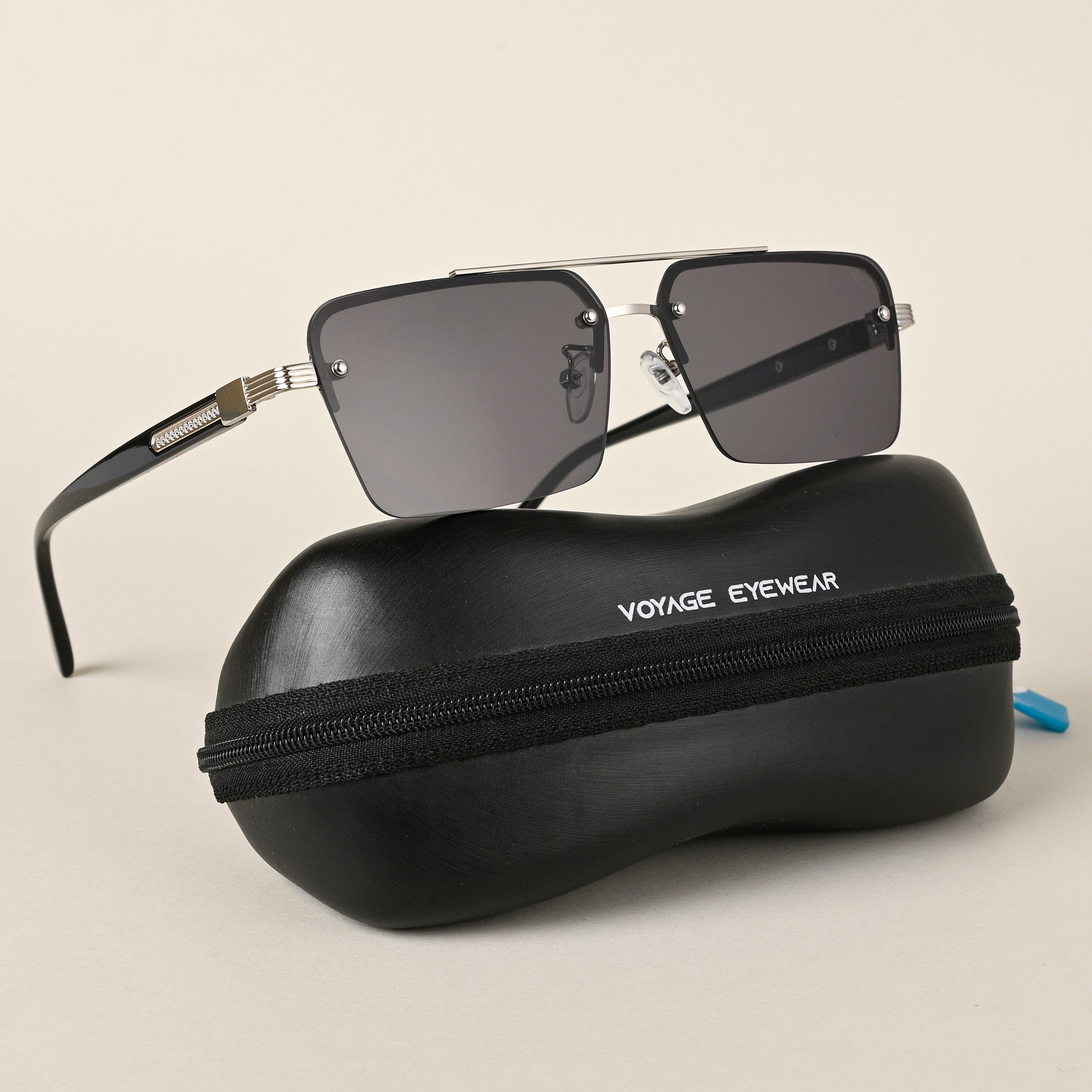 Voyage Black Rectangle Sunglasses for Men & Women (2349MG4500)