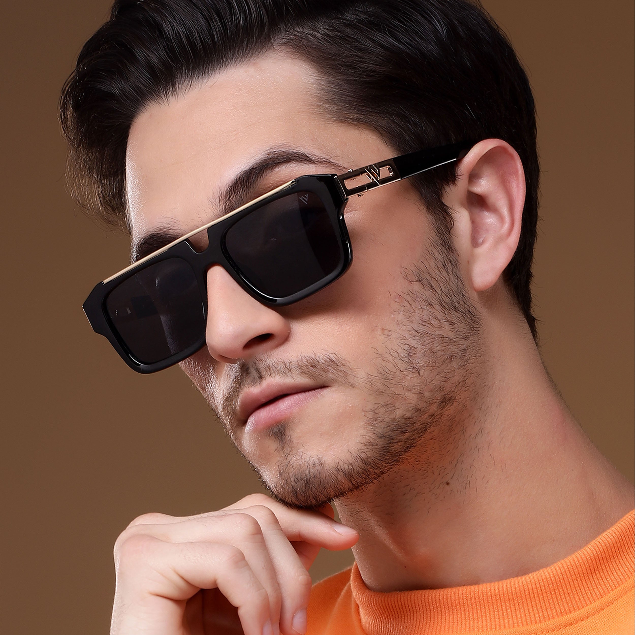 Wayfarer Sunglasses (Black Lens | Black & Golden Frame - MG5386)