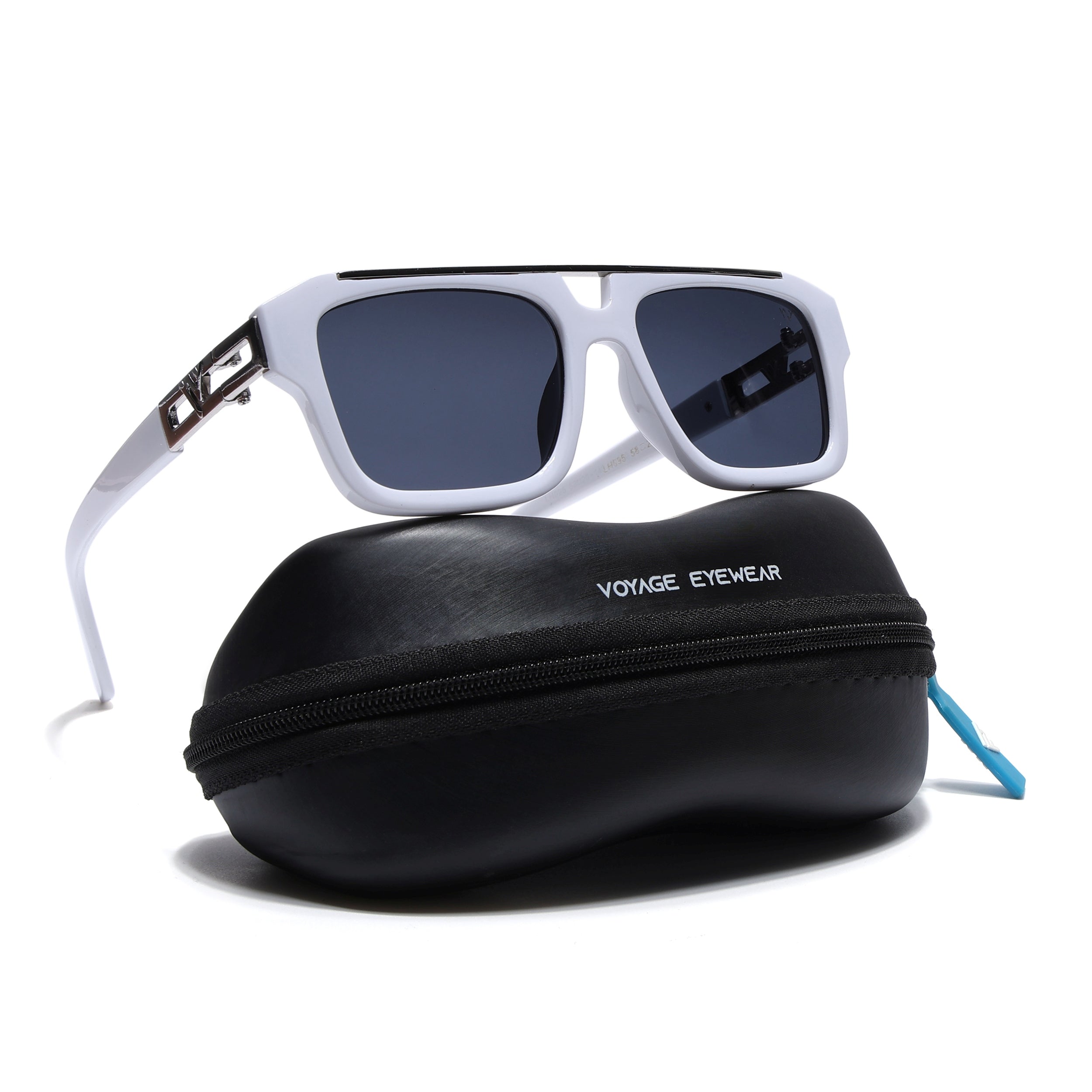 Wayfarer Sunglasses (Black Lens | White & Silver Frame - MG5387)