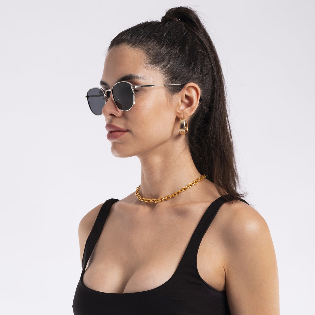 Voyage Round Black Silver Sunglasses MG2977