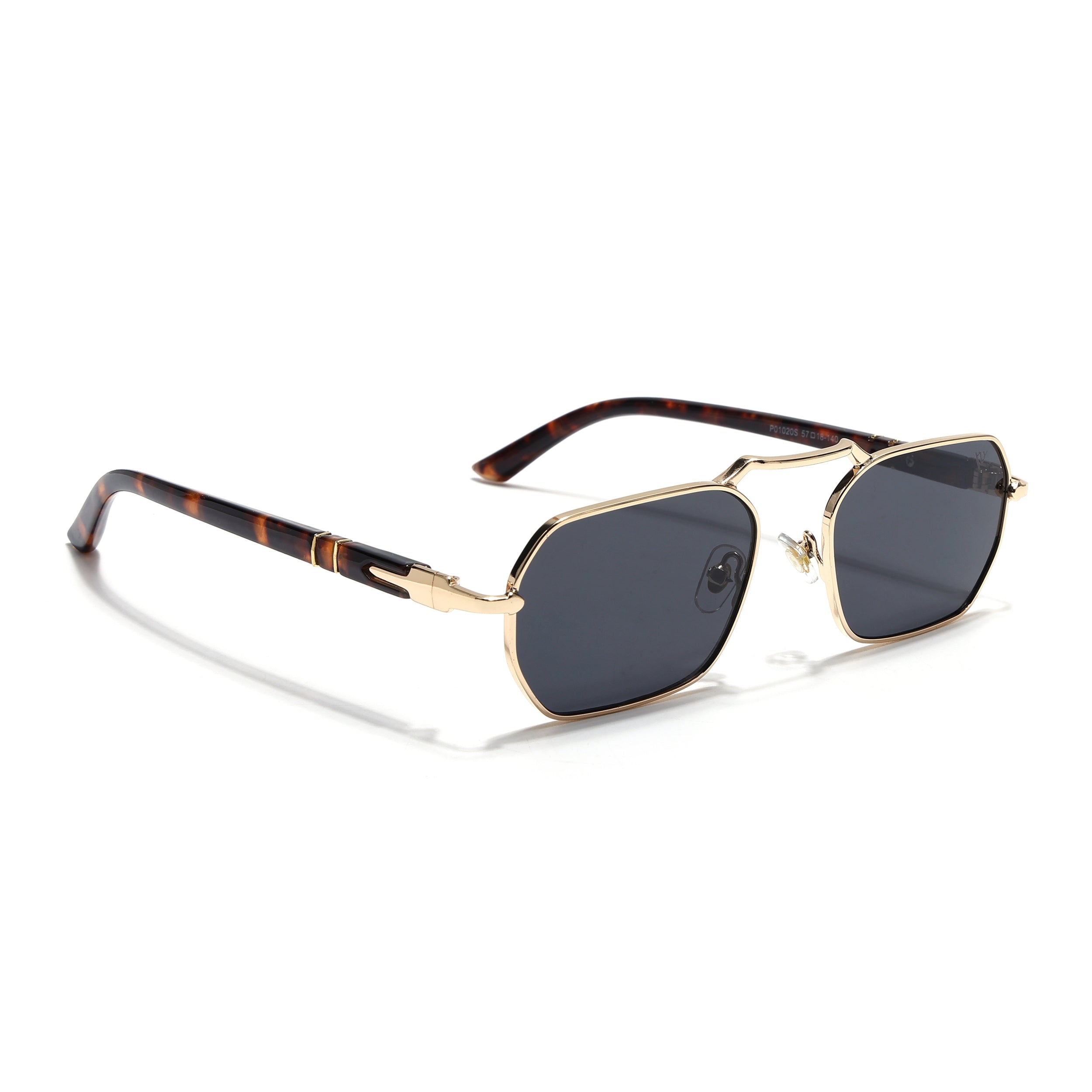 Hexagonal Sunglasses for Men & Women (Black Lens | Golden Frame - MG7659)