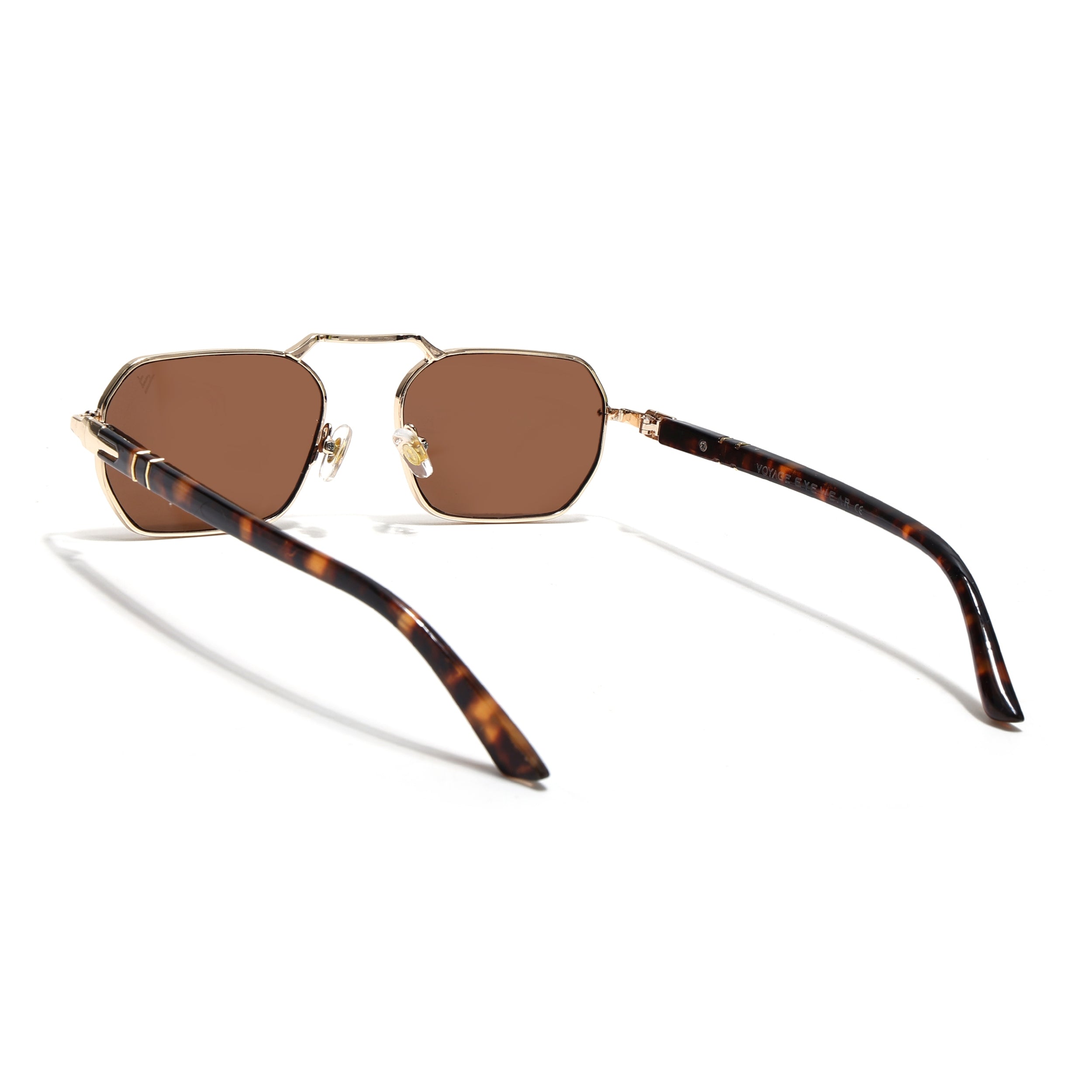 Hexagonal Sunglasses for Men & Women (Brown Lens | Golden Frame - MG7660)