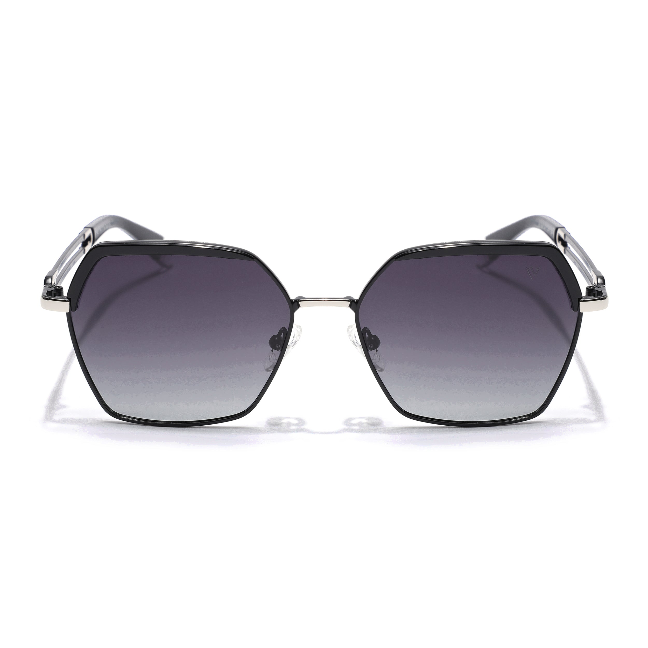 Hexagonal Polarized Sunglasses for Men & Women (Black & Clear Lens | Black Frame - SLPMG7202)