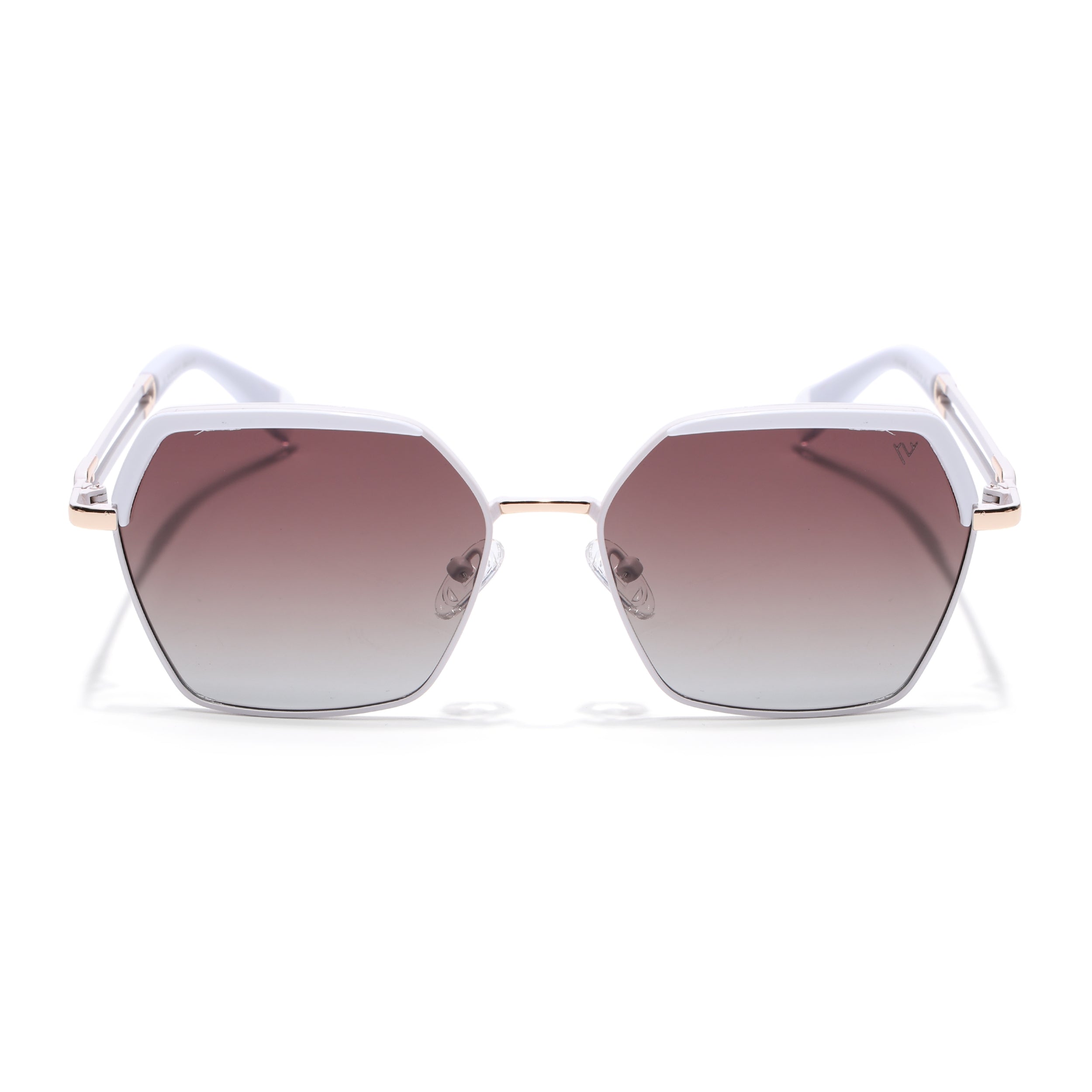 Hexagonal Polarized Sunglasses for Men & Women (Brown & Clear Lens | White Frame - SLPMG7205)