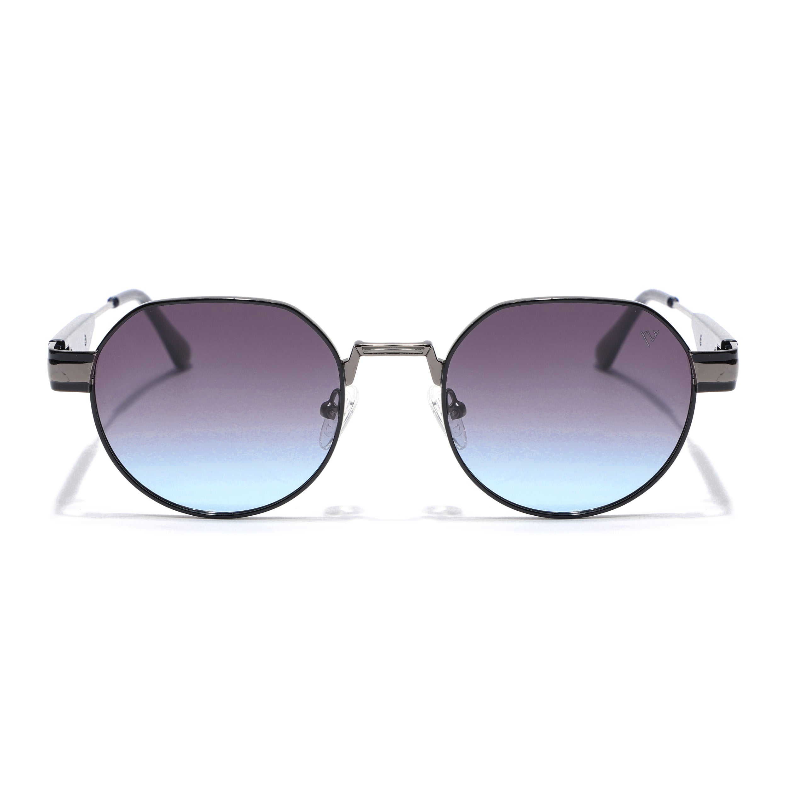 Round Polarized Sunglasses for Men & Women (Brown & Grey Lens | Black Frame - SLPMG7214)