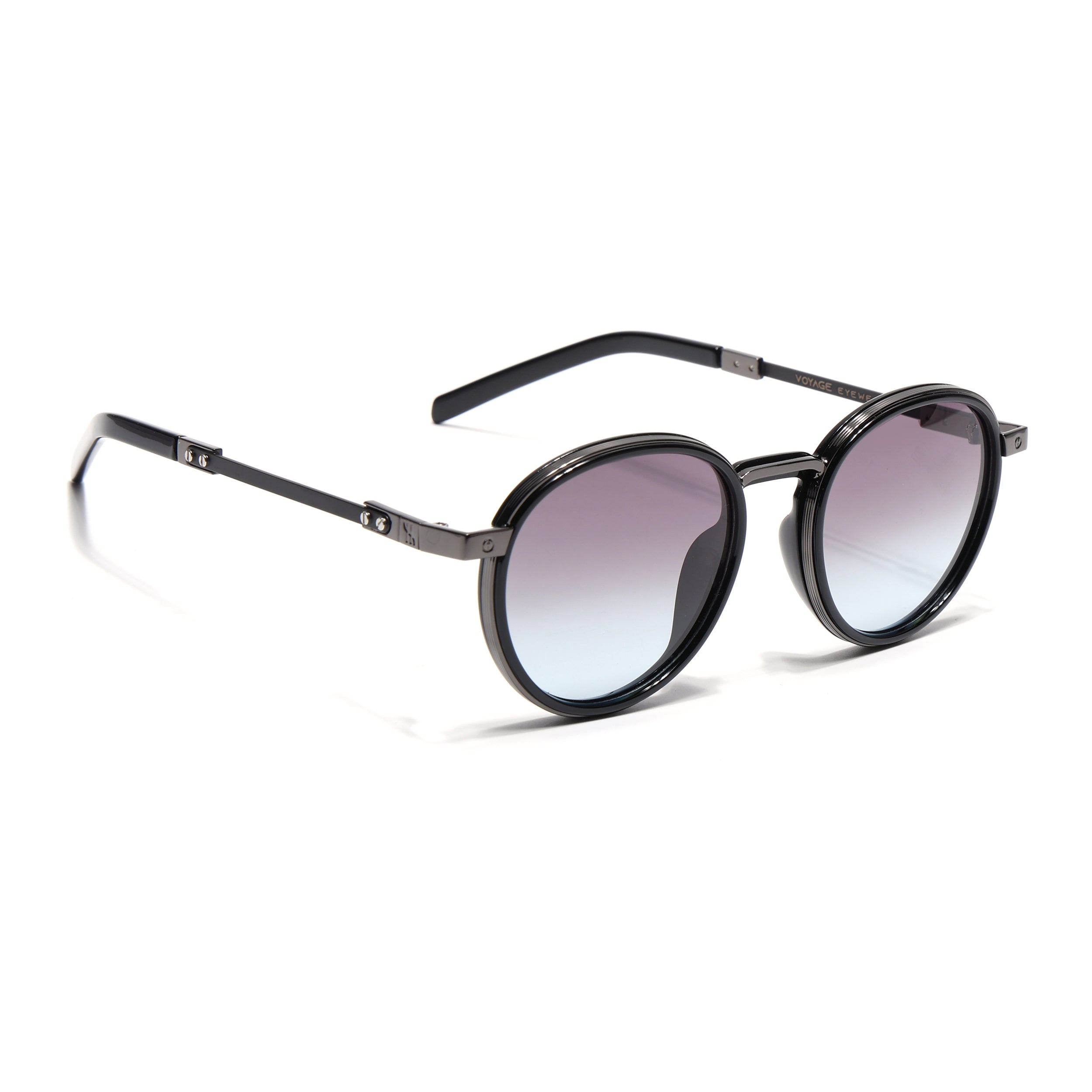 Round Polarized Sunglasses for Men & Women (Brown & Grey Lens | Black Frame - SLPMG7210)
