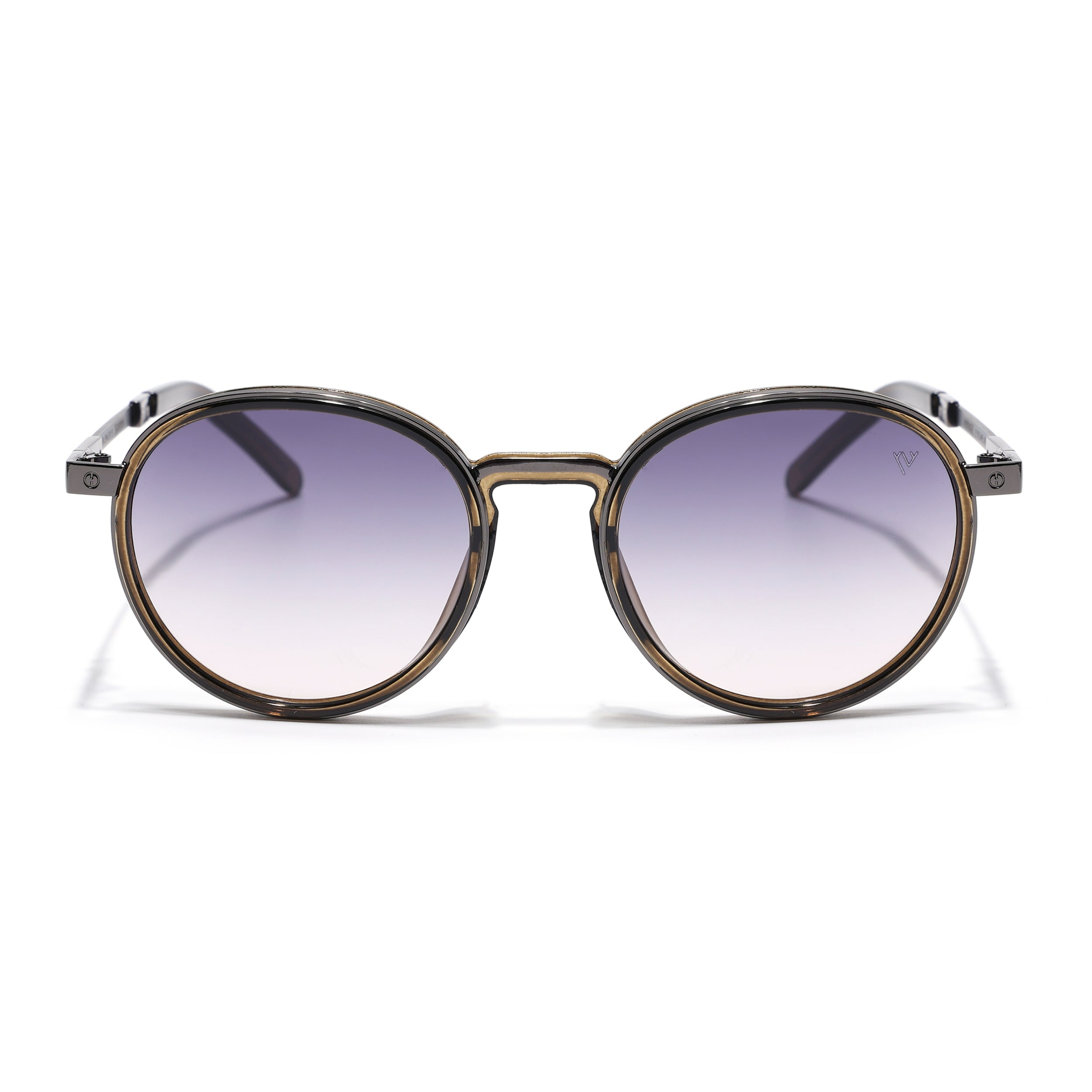 Round Polarized Sunglasses for Men & Women (Grey & Clear Lens | Brown Frame - SLPMG7212)