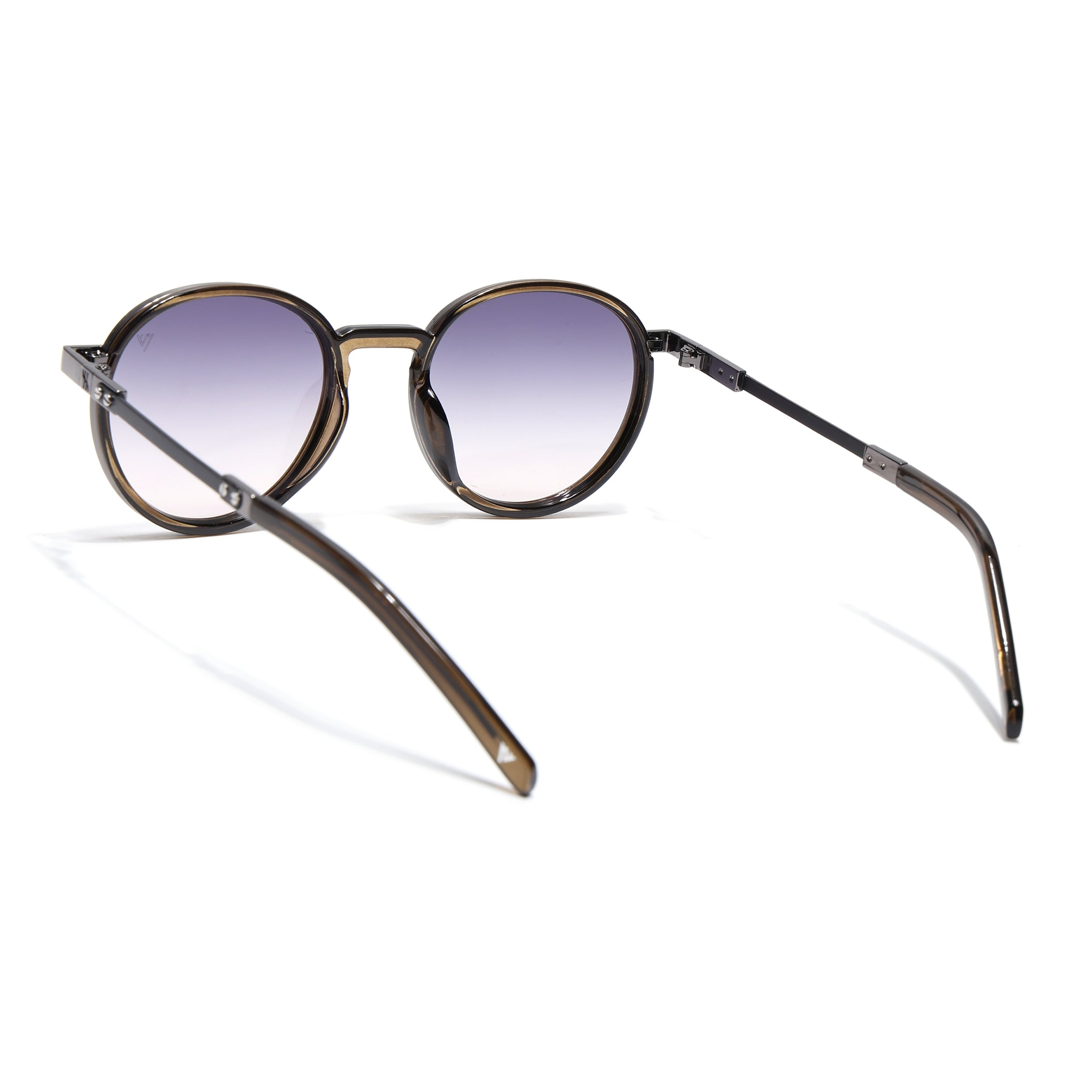 Round Polarized Sunglasses for Men & Women (Grey & Clear Lens | Brown Frame - SLPMG7212)