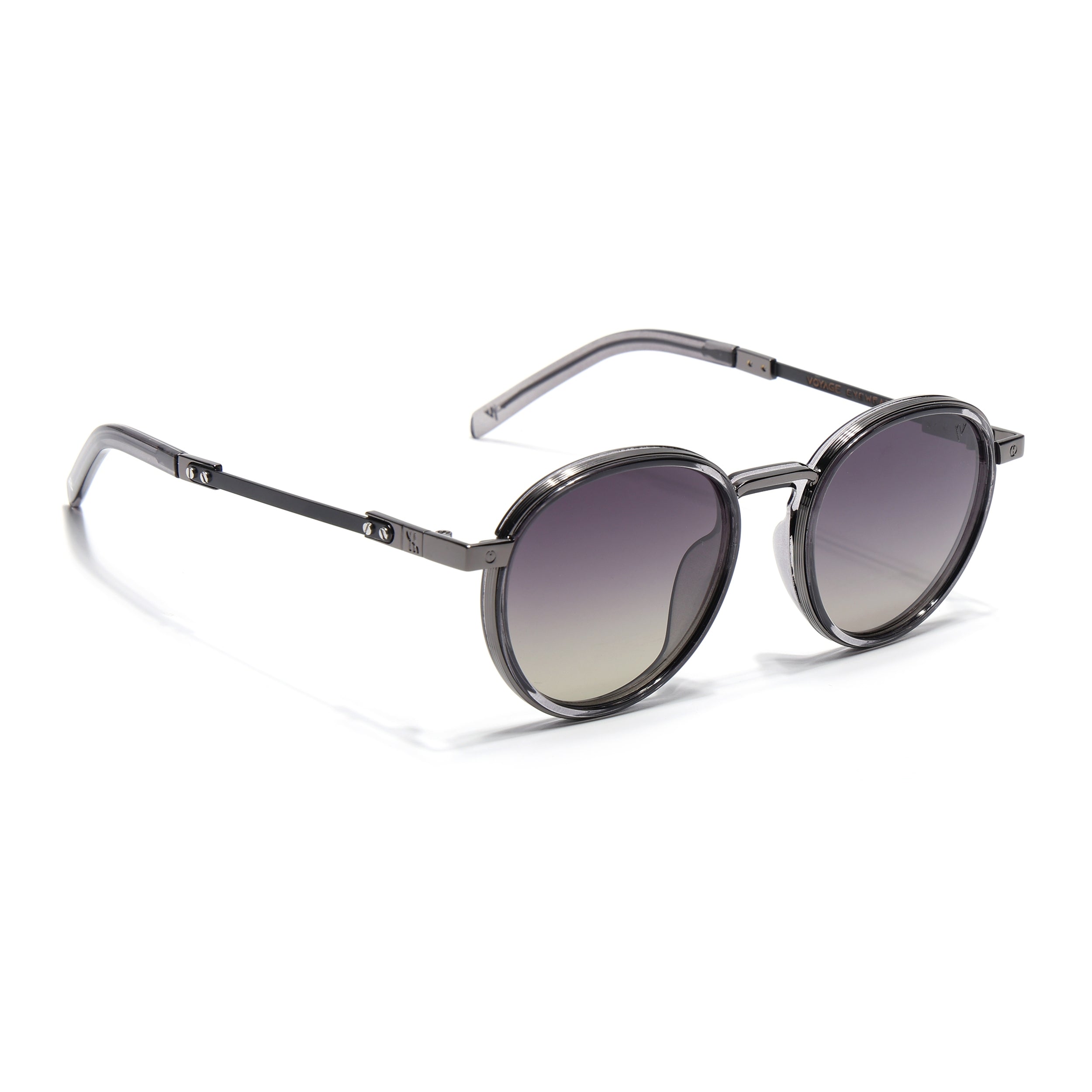 Round Polarized Sunglasses for Men & Women (Brown & Clear Lens | Grey Frame - SLPMG7211)
