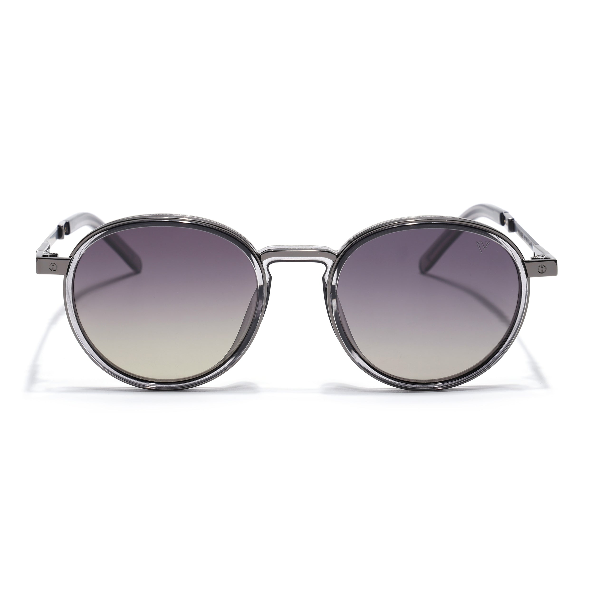 Round Polarized Sunglasses for Men & Women (Brown & Clear Lens | Grey Frame - SLPMG7211)