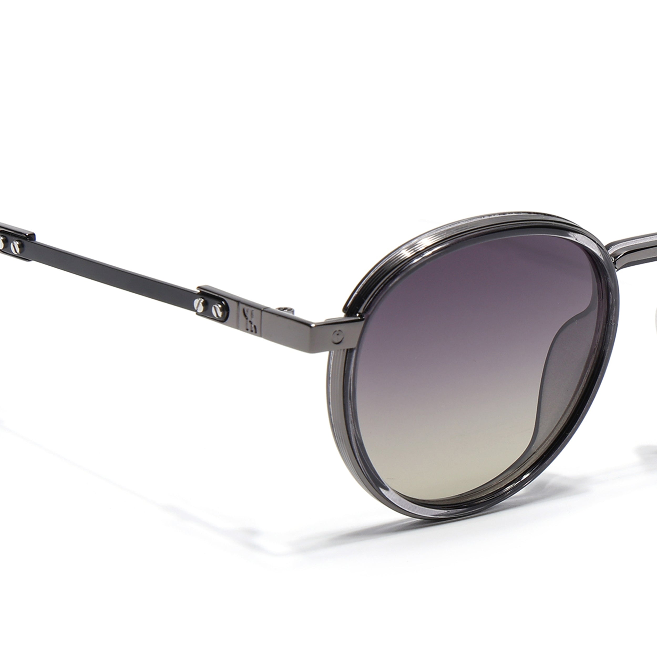 Round Polarized Sunglasses for Men & Women (Brown & Clear Lens | Grey Frame - SLPMG7211)