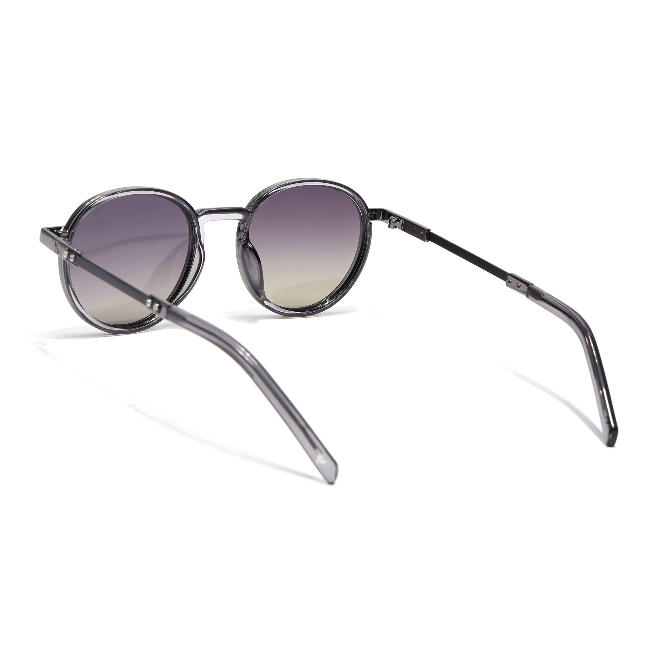 Round Polarized Sunglasses for Men & Women (Brown & Clear Lens | Grey Frame - SLPMG7211)