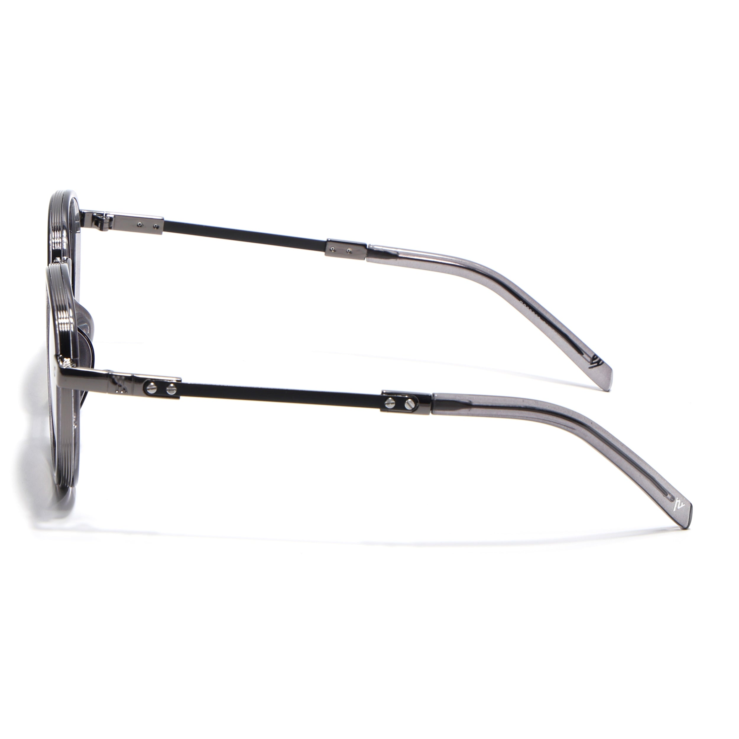 Round Polarized Sunglasses for Men & Women (Brown & Clear Lens | Grey Frame - SLPMG7211)