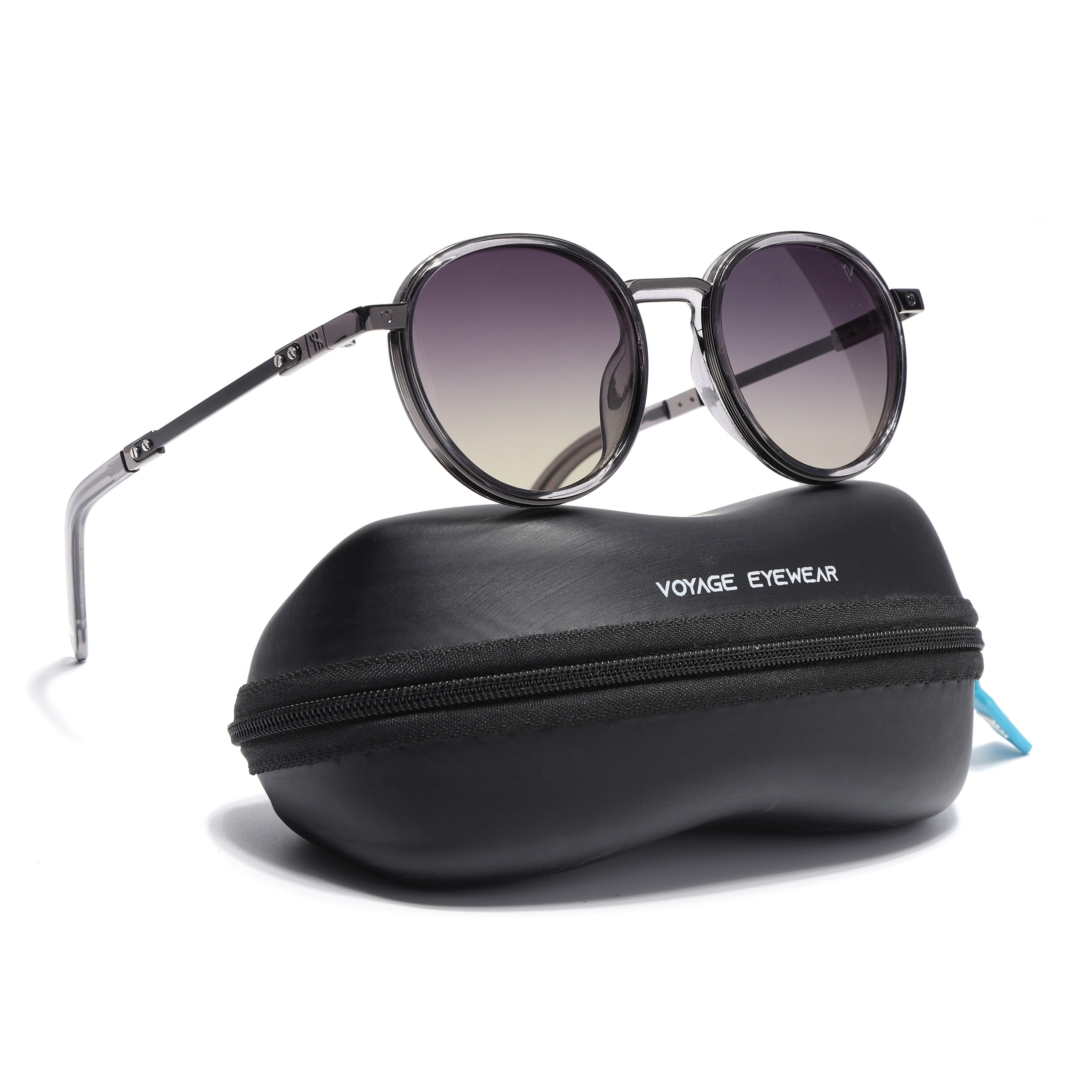 Round Polarized Sunglasses for Men & Women (Brown & Clear Lens | Grey Frame - SLPMG7211)