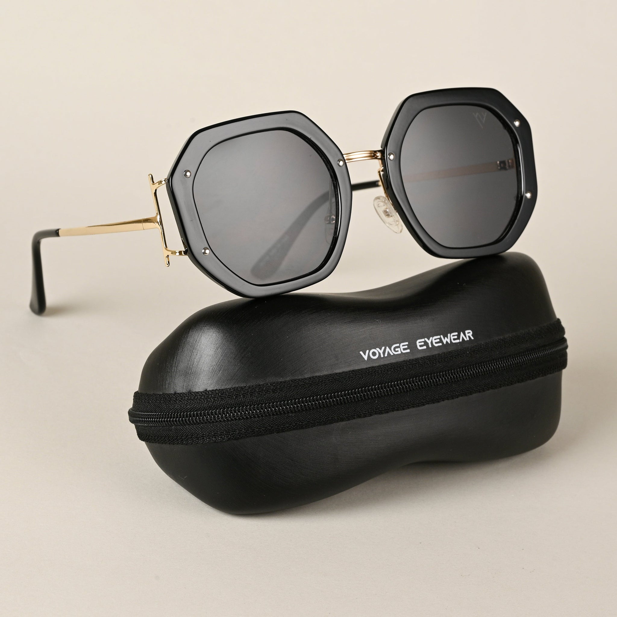 Voyage Black Geometric Sunglasses for Men & Women MG4198