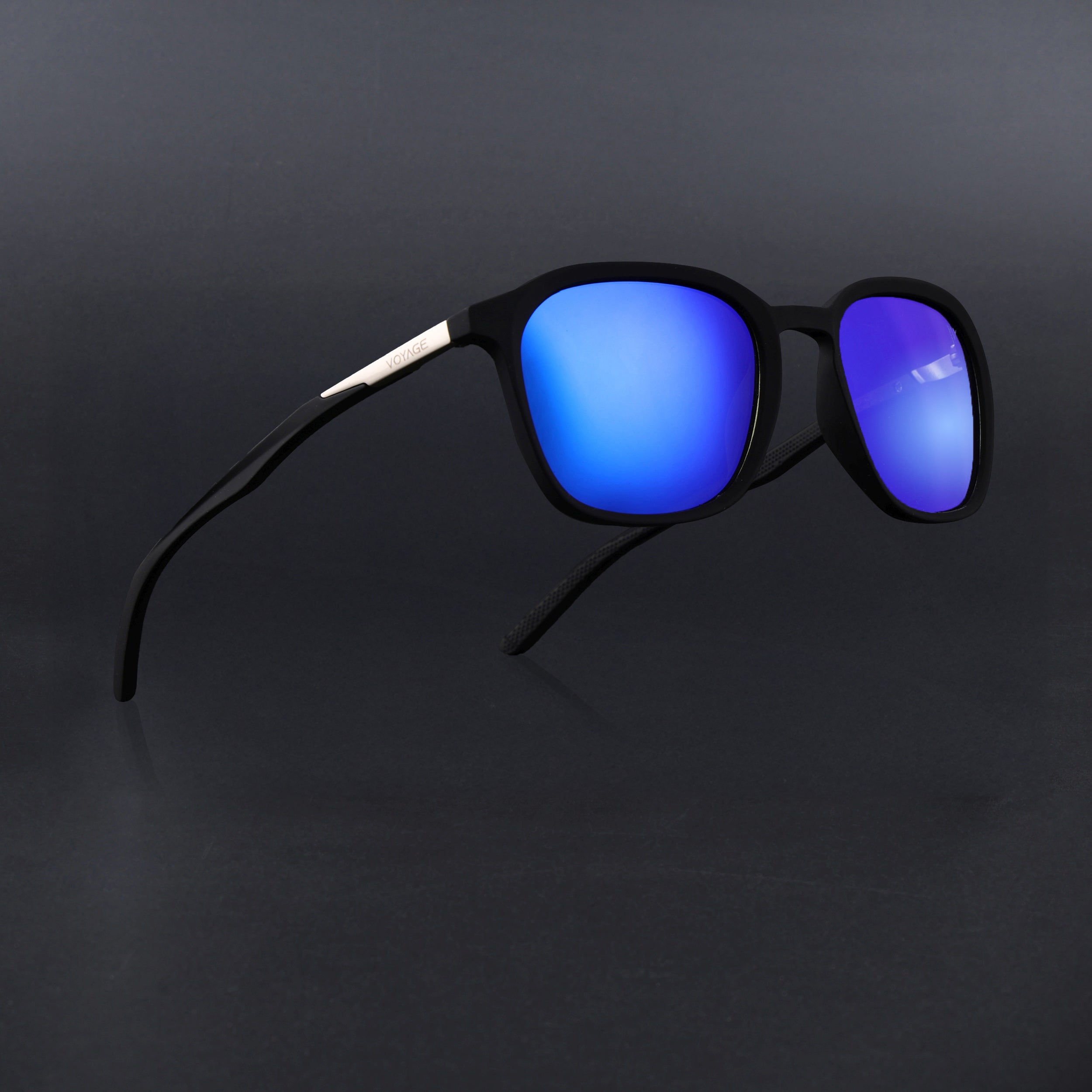 Square Polarized Sunglasses | Blue Lens | Black Frame - PMG6790