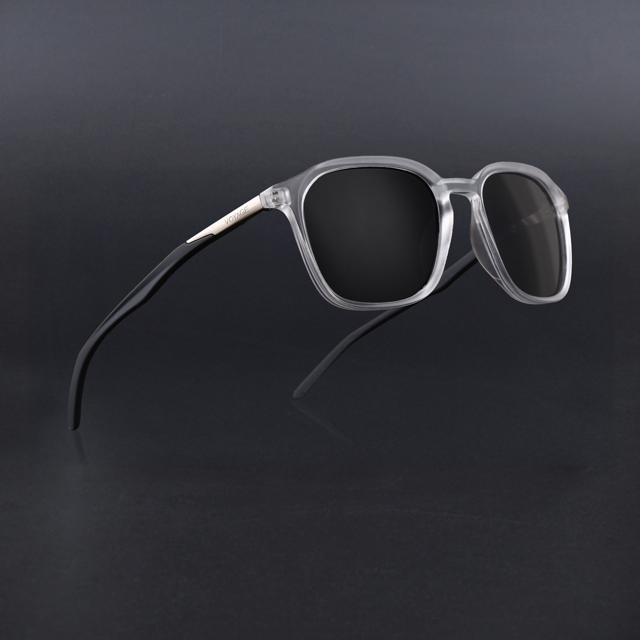 Square Polarized Sunglasses | Black Lens | Transparent Frame - PMG6793