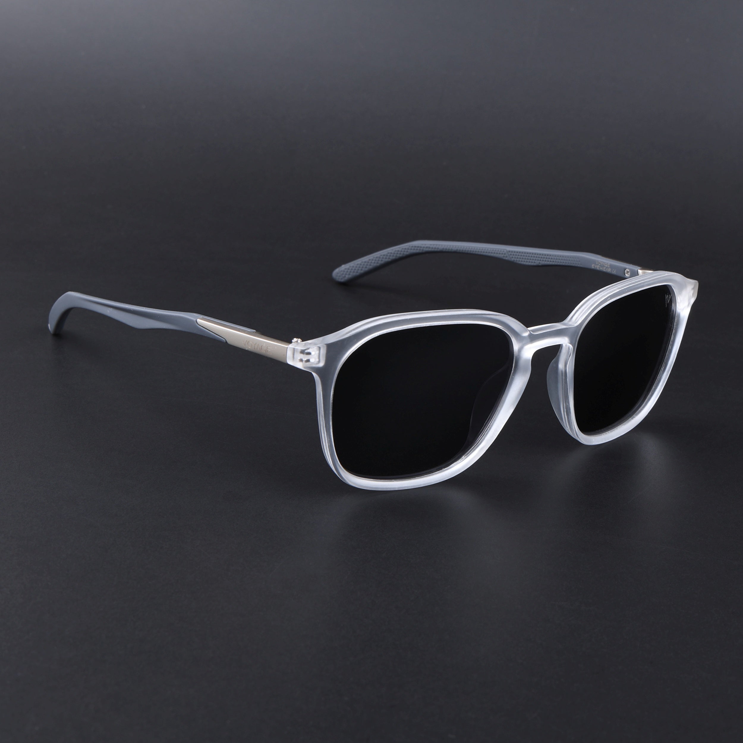 Square Polarized Sunglasses | Black Lens | Transparent Frame - PMG6793
