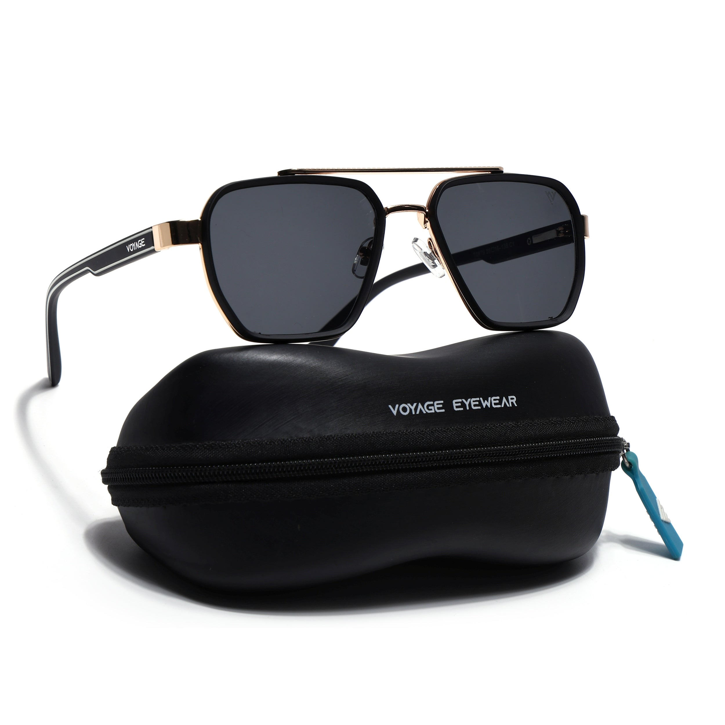 Wayfarer Sunglasses for Men & Women (Black Lens | Golden & Black Frame - MG7582)