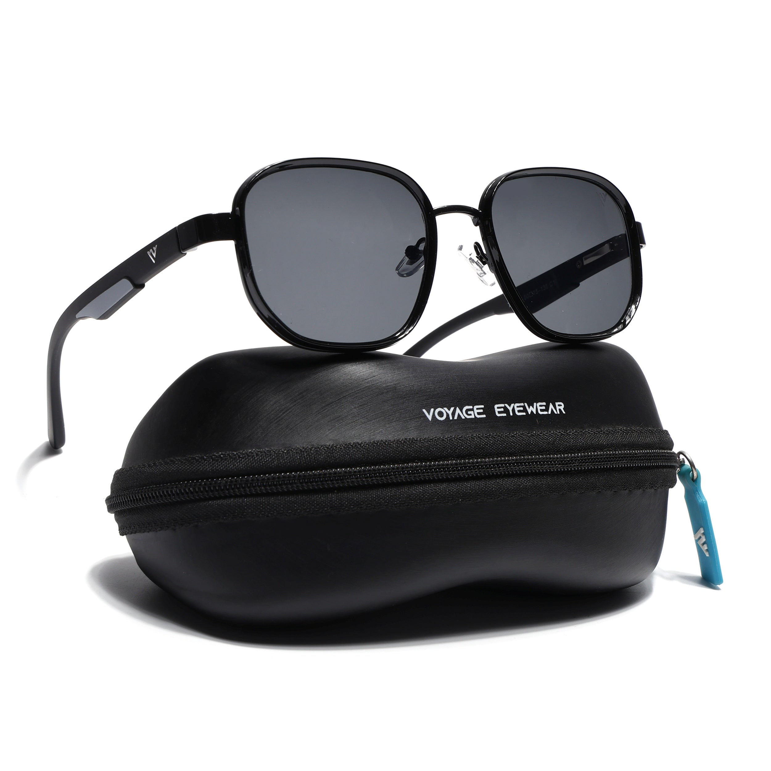 Square Sunglasses for Men & Women (Black Lens | Shine Black Frame - MG7339)