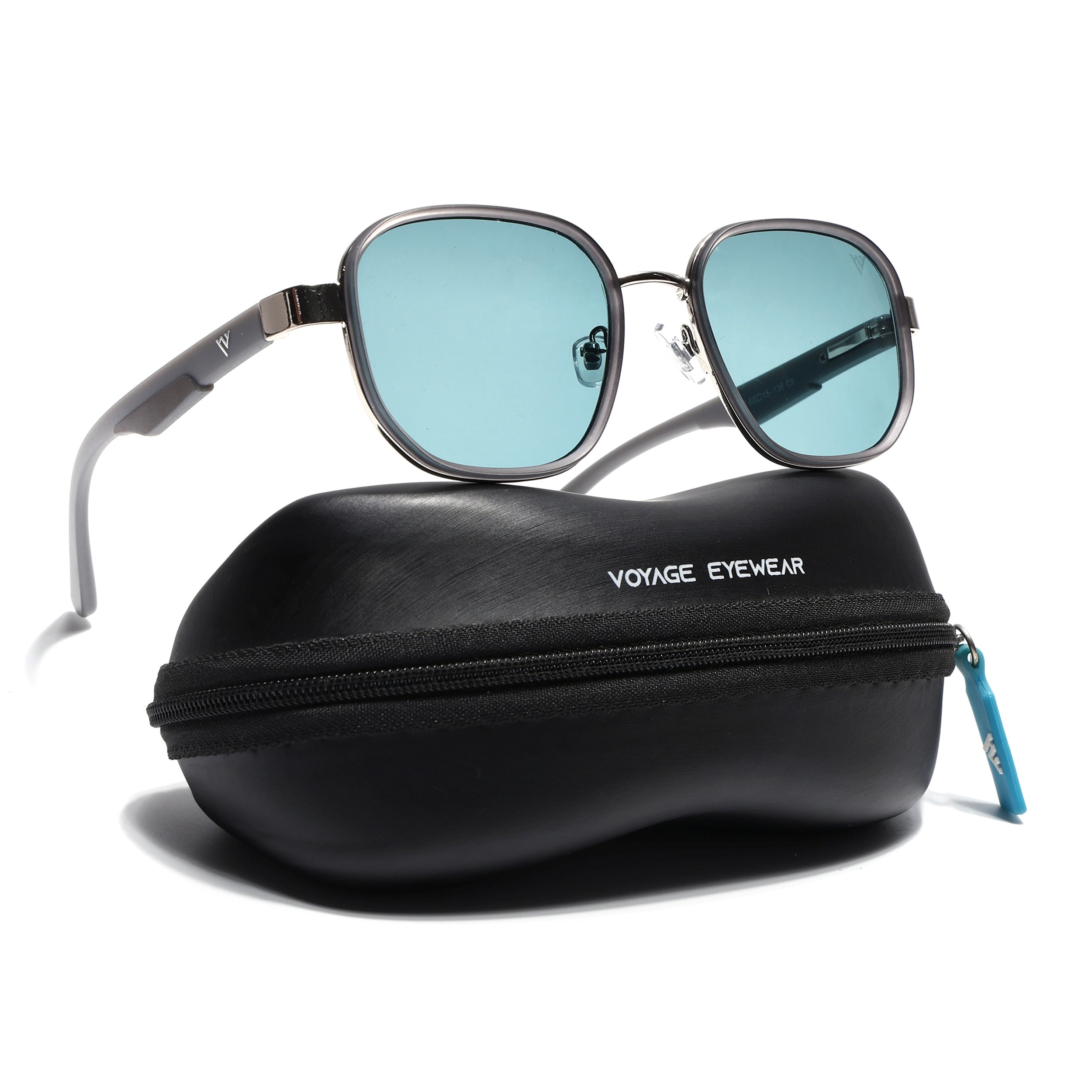 Square Sunglasses for Men & Women (Blue Lens | Light Grey Frame - MG7342)