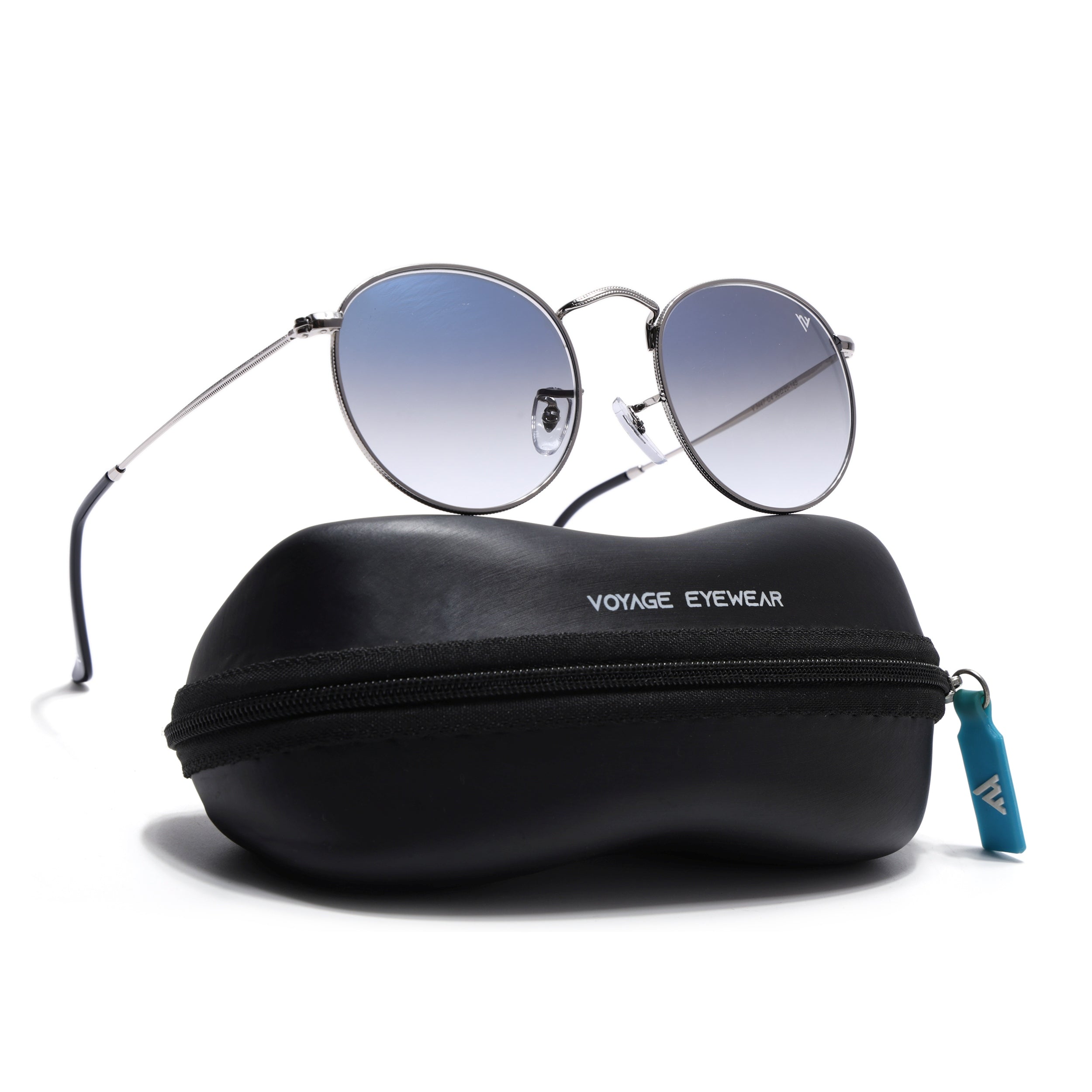 Round Sunglasses for Men & Women (Blue & Clear Lens | Silver Frame - MG7561)