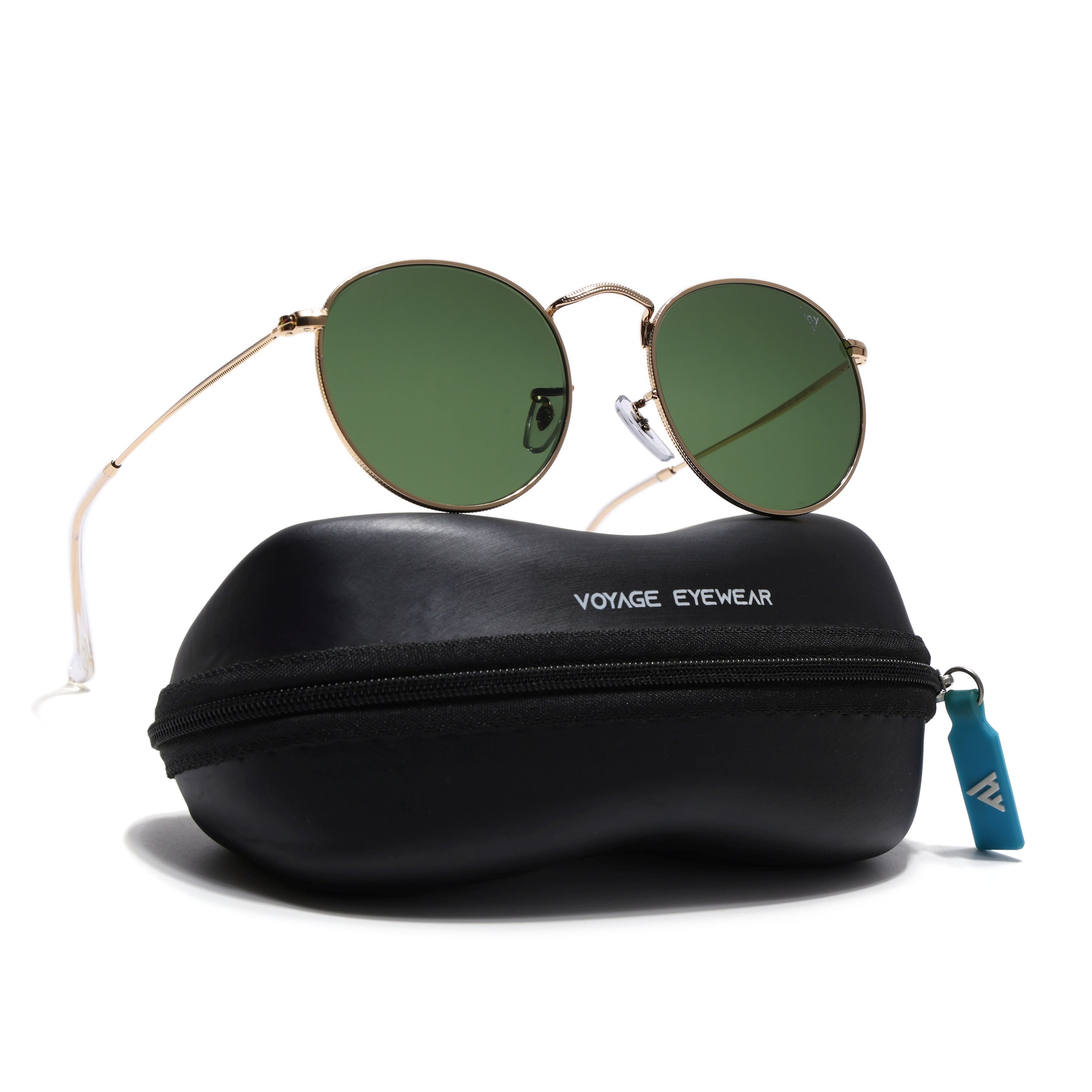 Round Sunglasses for Men & Women (Olive Lens | Golden Frame - MG7563)