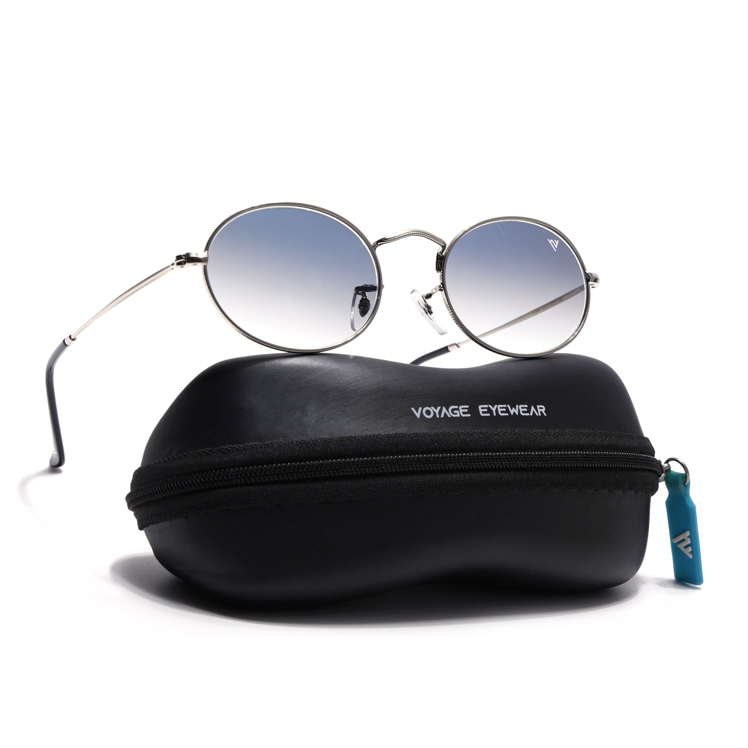 Oval Sunglasses for Men & Women (Blue & Clear Lens | Silver Frame - MG7549)