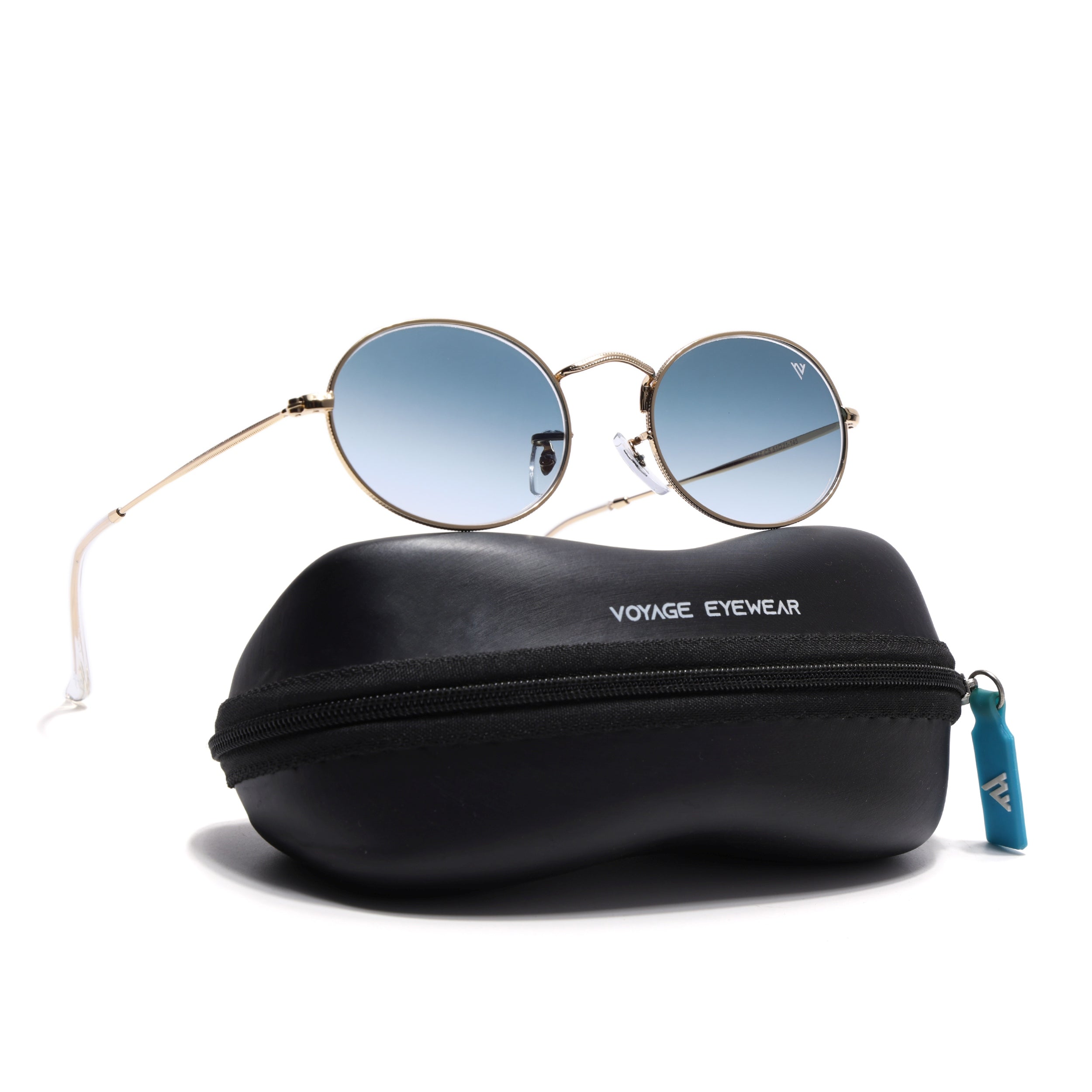 Oval Sunglasses for Men & Women (Grey & Clear Lens | Golden Frame - MG7550)