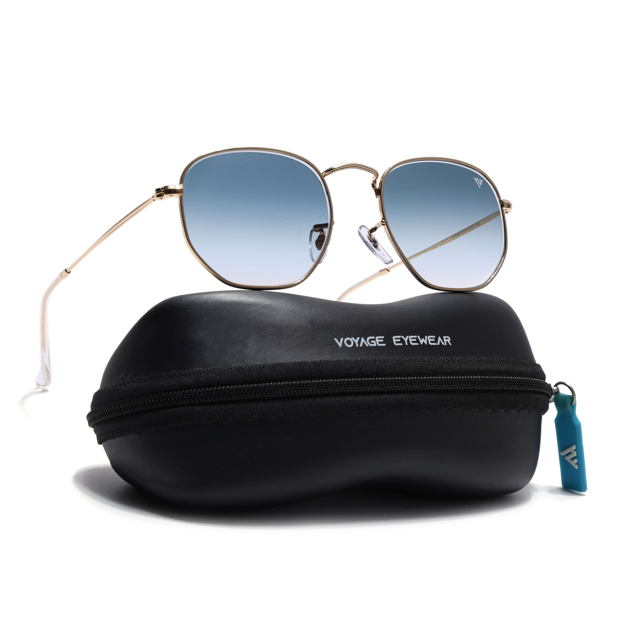 Round Sunglasses for Men & Women (Grey & Clear Lens | Golden Frame - MG7574)