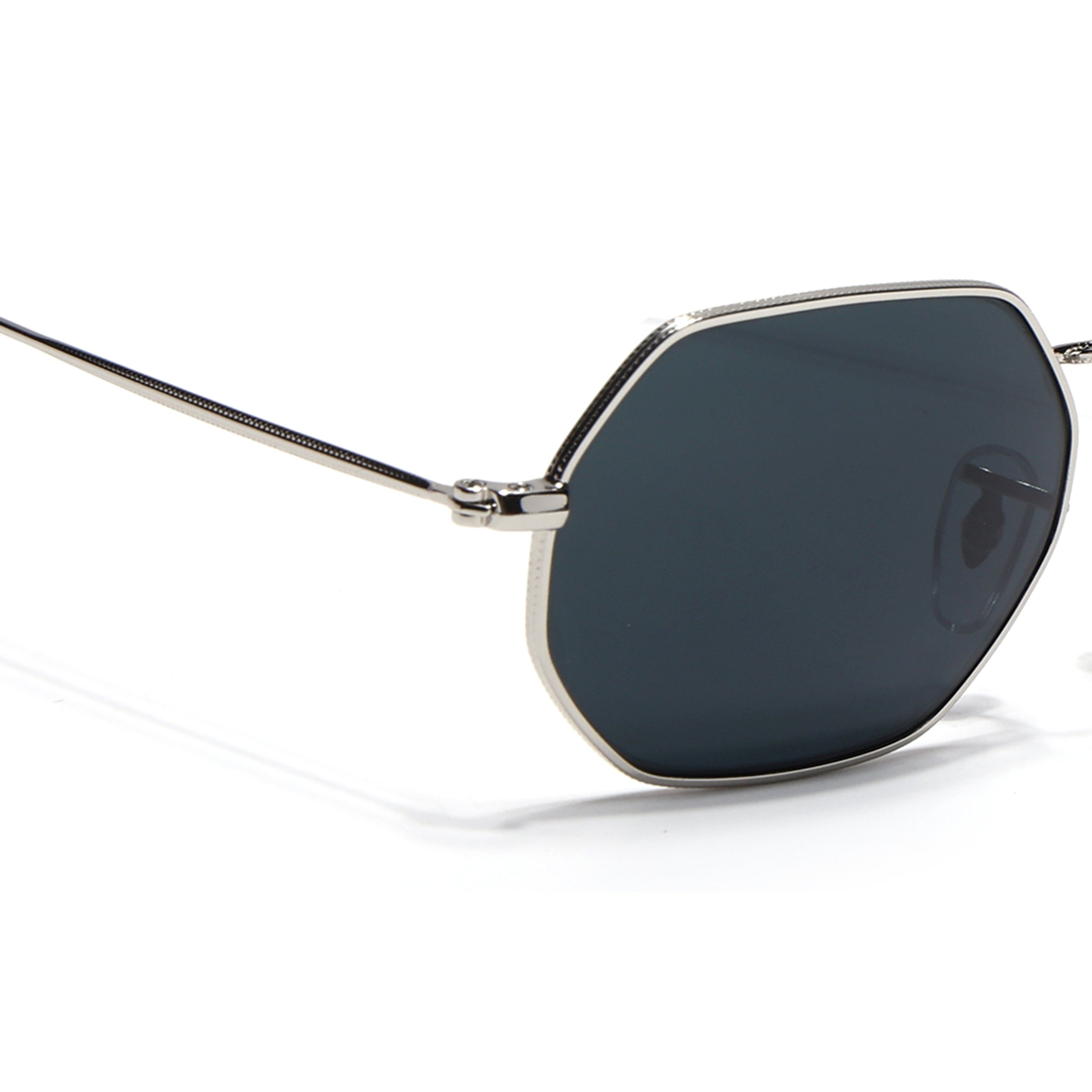 Hexagonal Sunglasses for Men & Women (Black Lens | Silver Frame - MG7566)