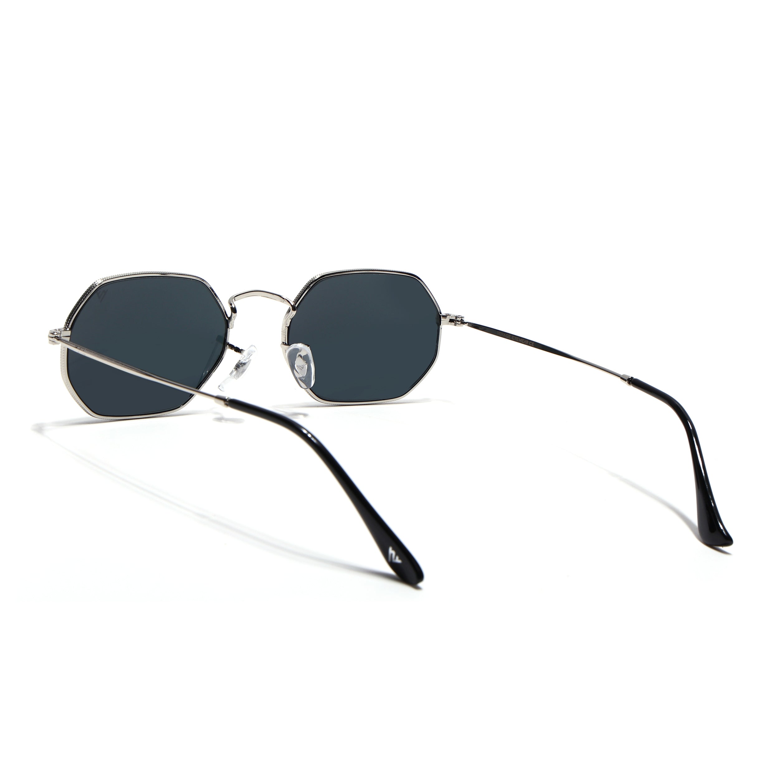 Hexagonal Sunglasses for Men & Women (Black Lens | Silver Frame - MG7566)