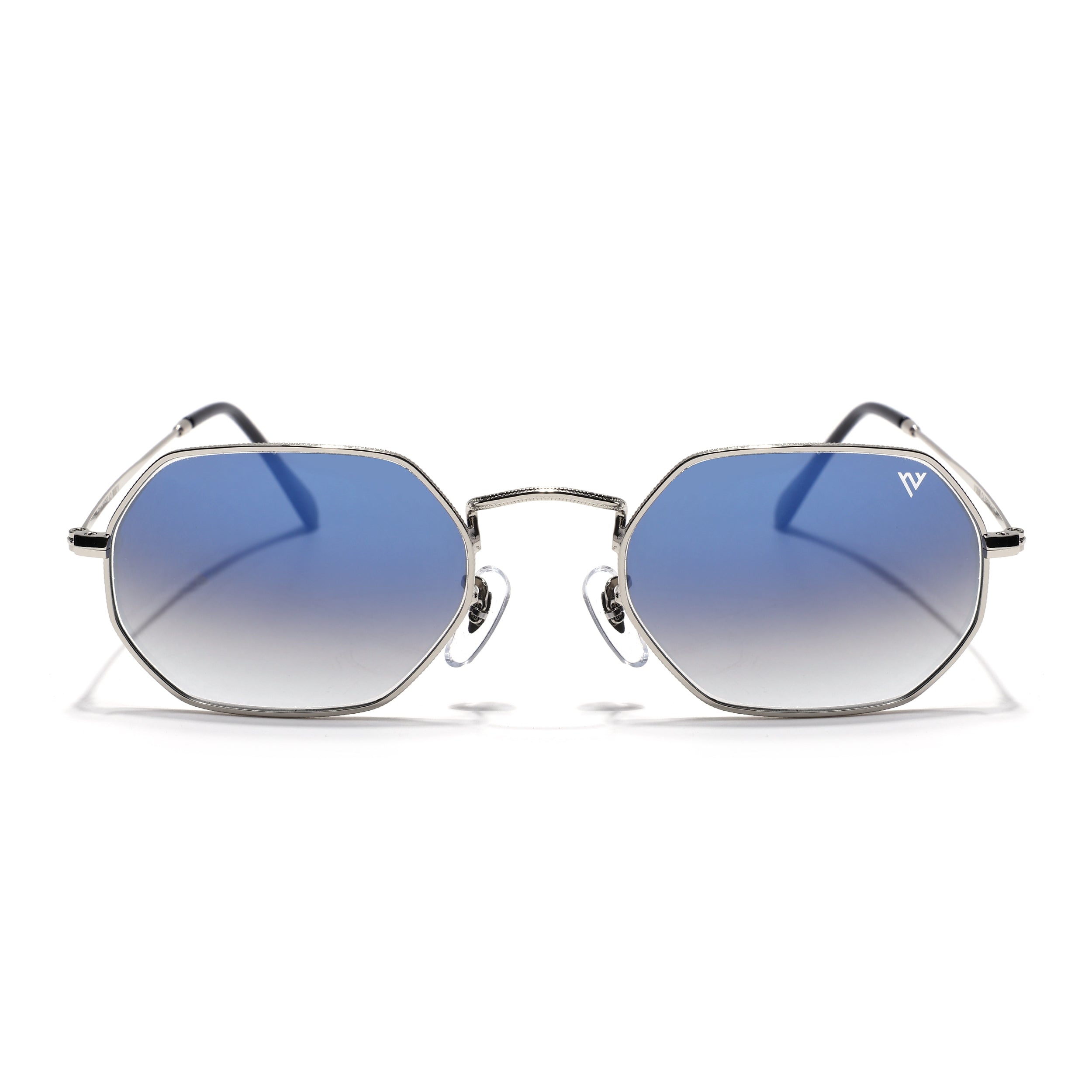 Hexagonal Sunglasses for Men & Women (Blue & Clear Lens | Silver Frame - MG7567)
