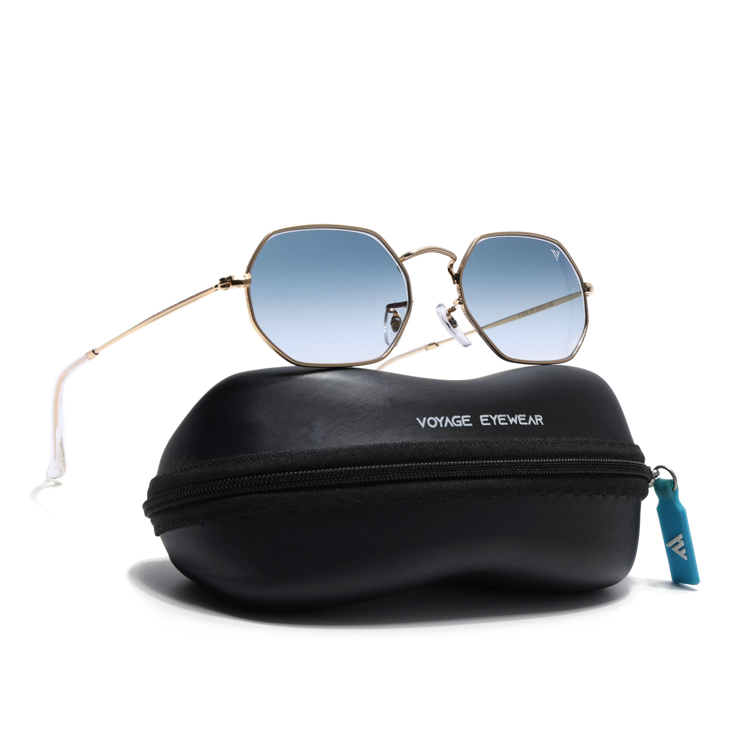 Hexagonal Sunglasses for Men & Women (Grey & Clear Lens | Golden Frame - MG7568)