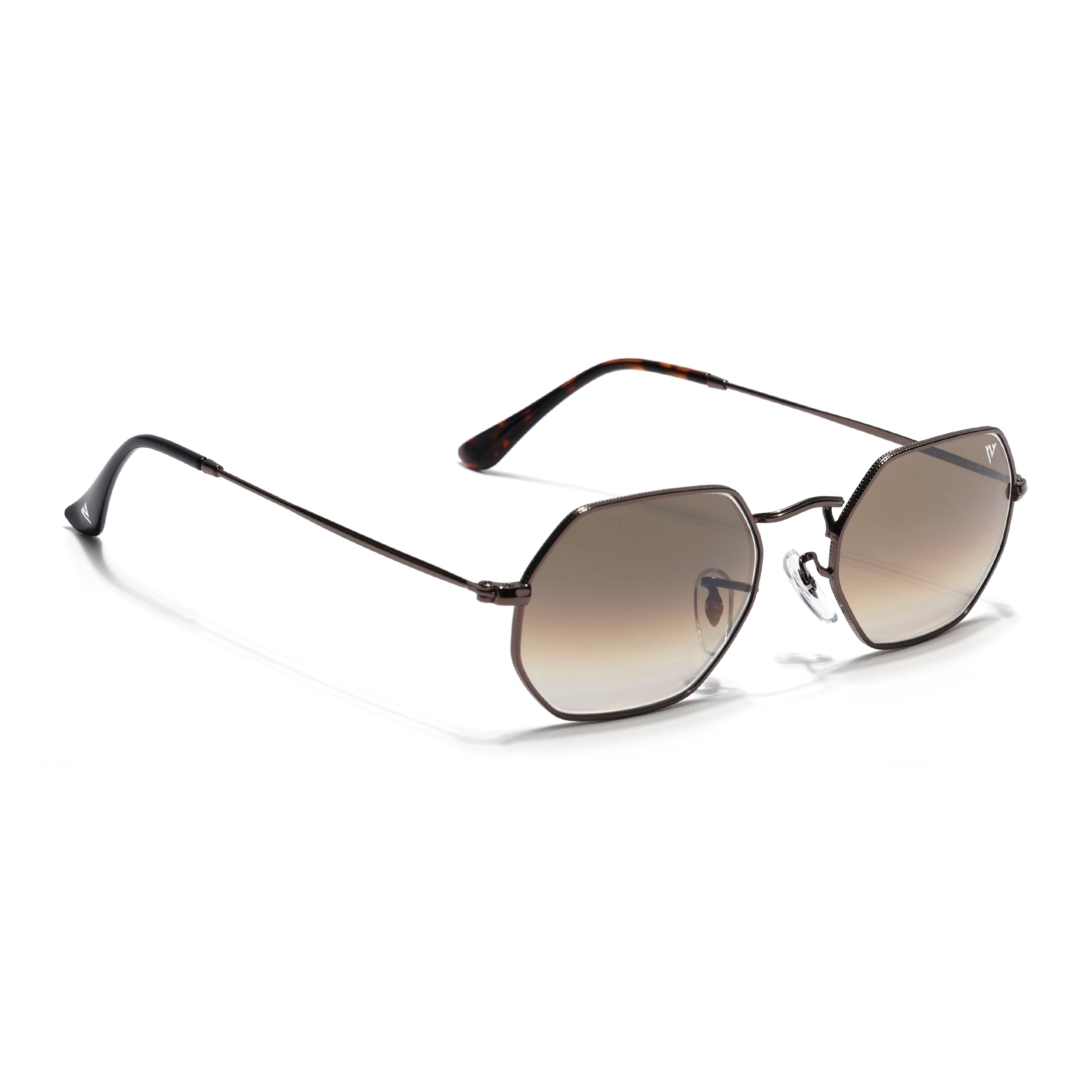 Hexagonal Sunglasses for Men & Women (Brown & Clear Lens | Brown Frame - MG7570)