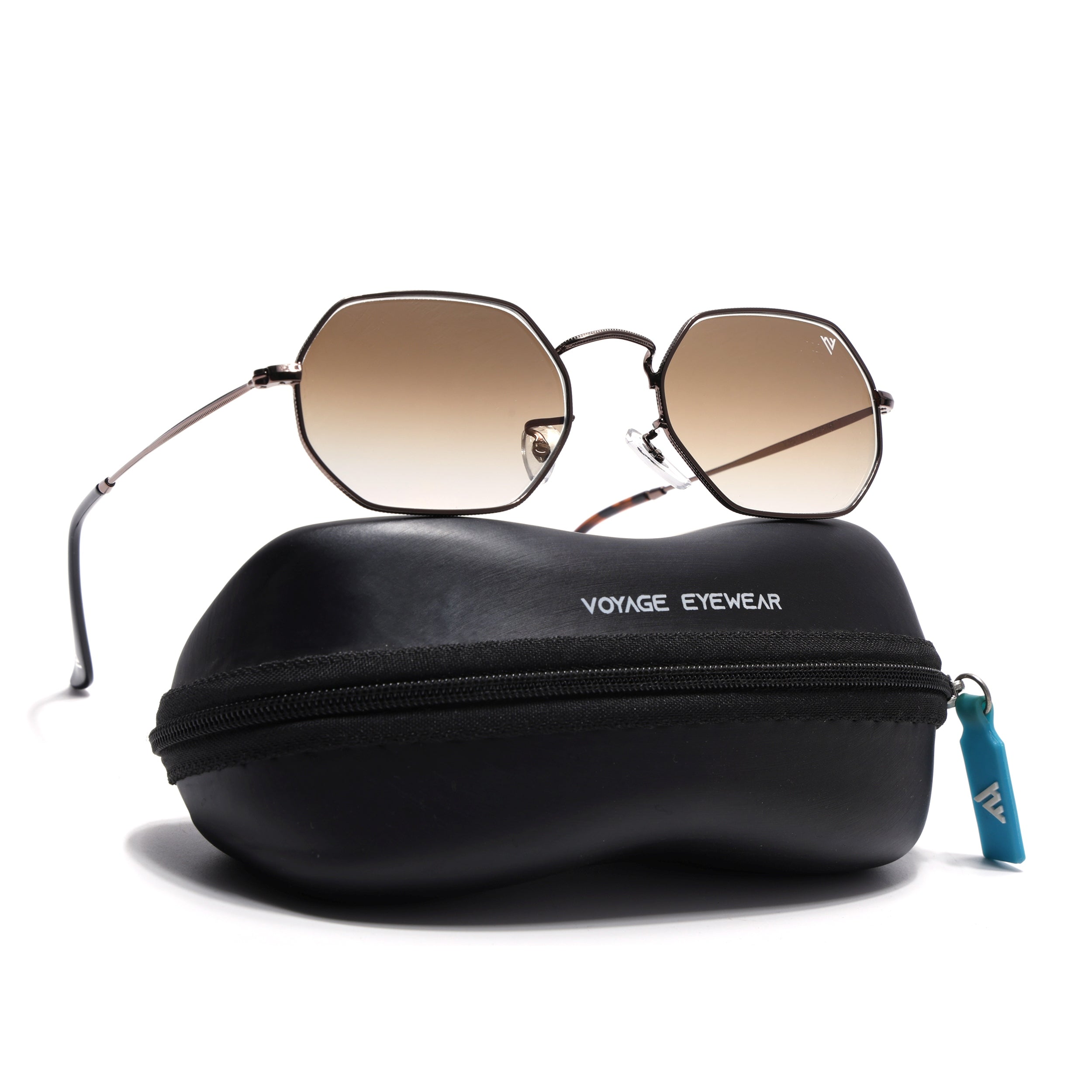 Hexagonal Sunglasses for Men & Women (Brown & Clear Lens | Brown Frame - MG7570)