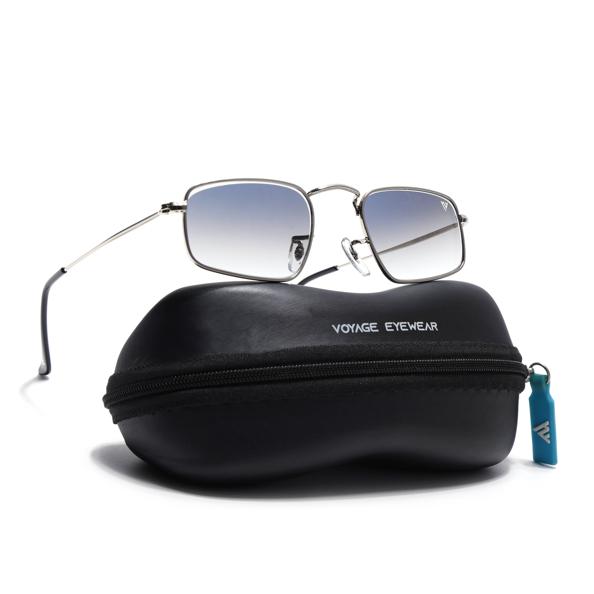 Rectangle Sunglasses for Men & Women (Blue & Clear Lens | Silver Frame - MG7555)