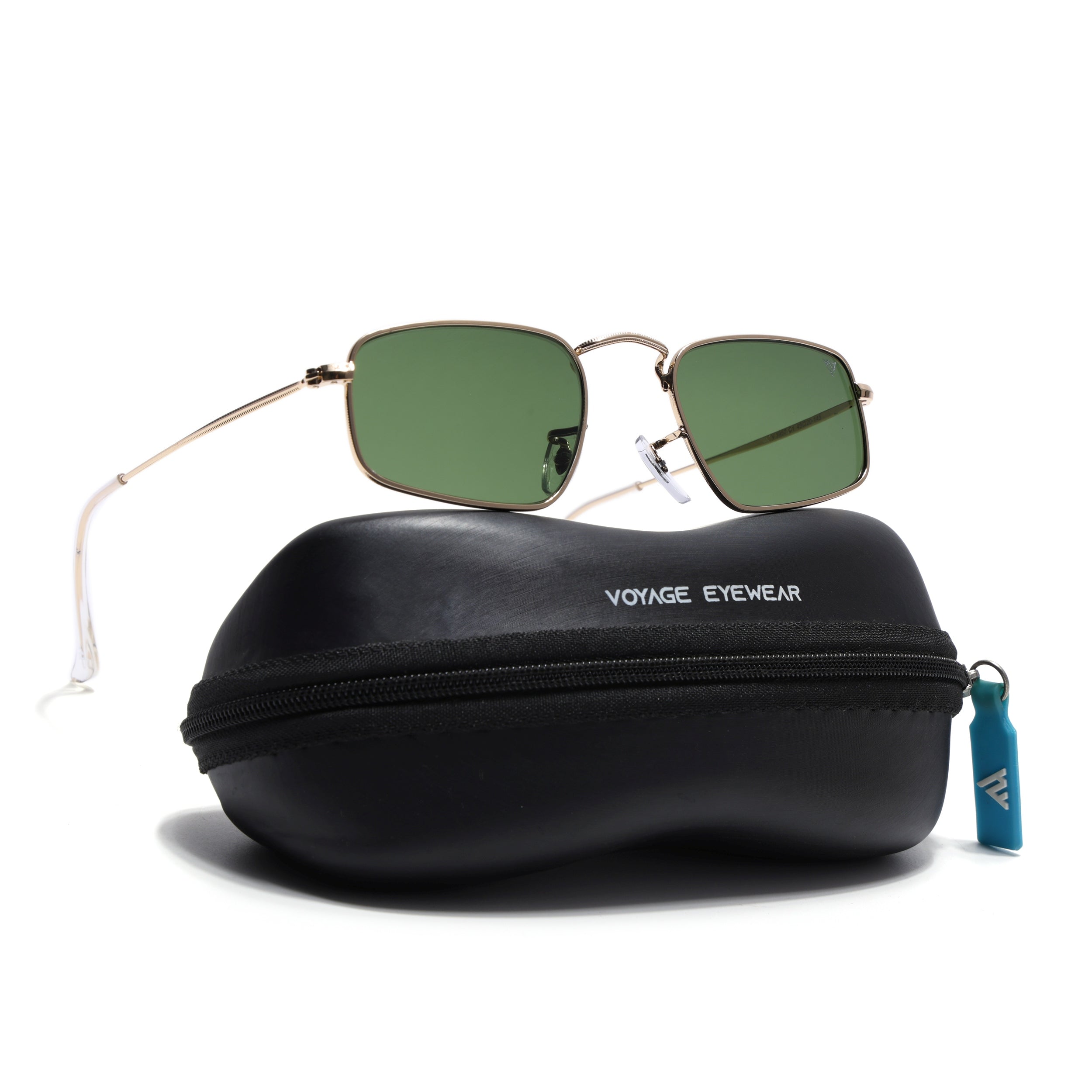 Rectangle Sunglasses for Men & Women (Olive Lens | Golden Frame - MG7557)