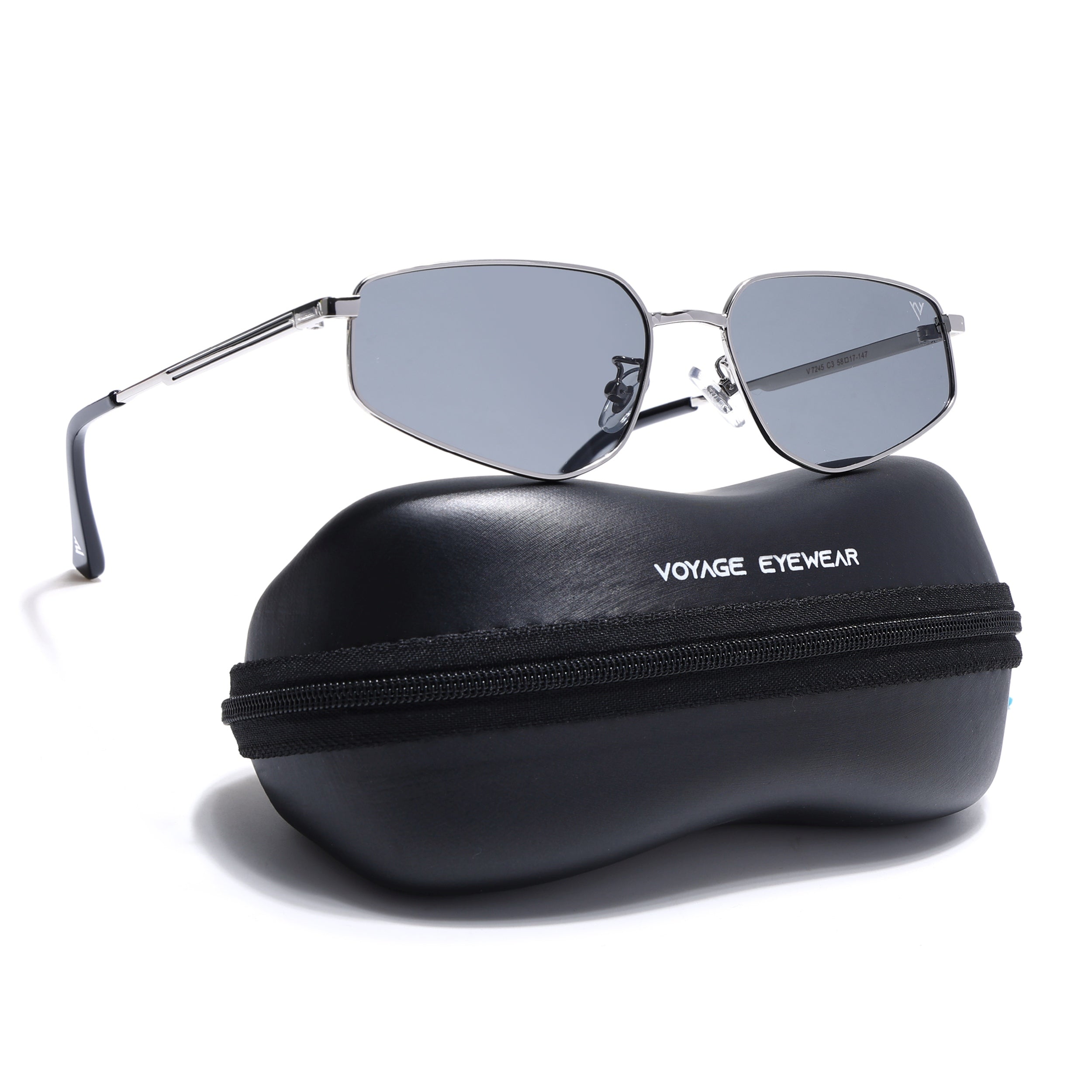 Claw | Metal Grey Rectangle Polarized Sunglasses | Silver Frame - PMG7642)