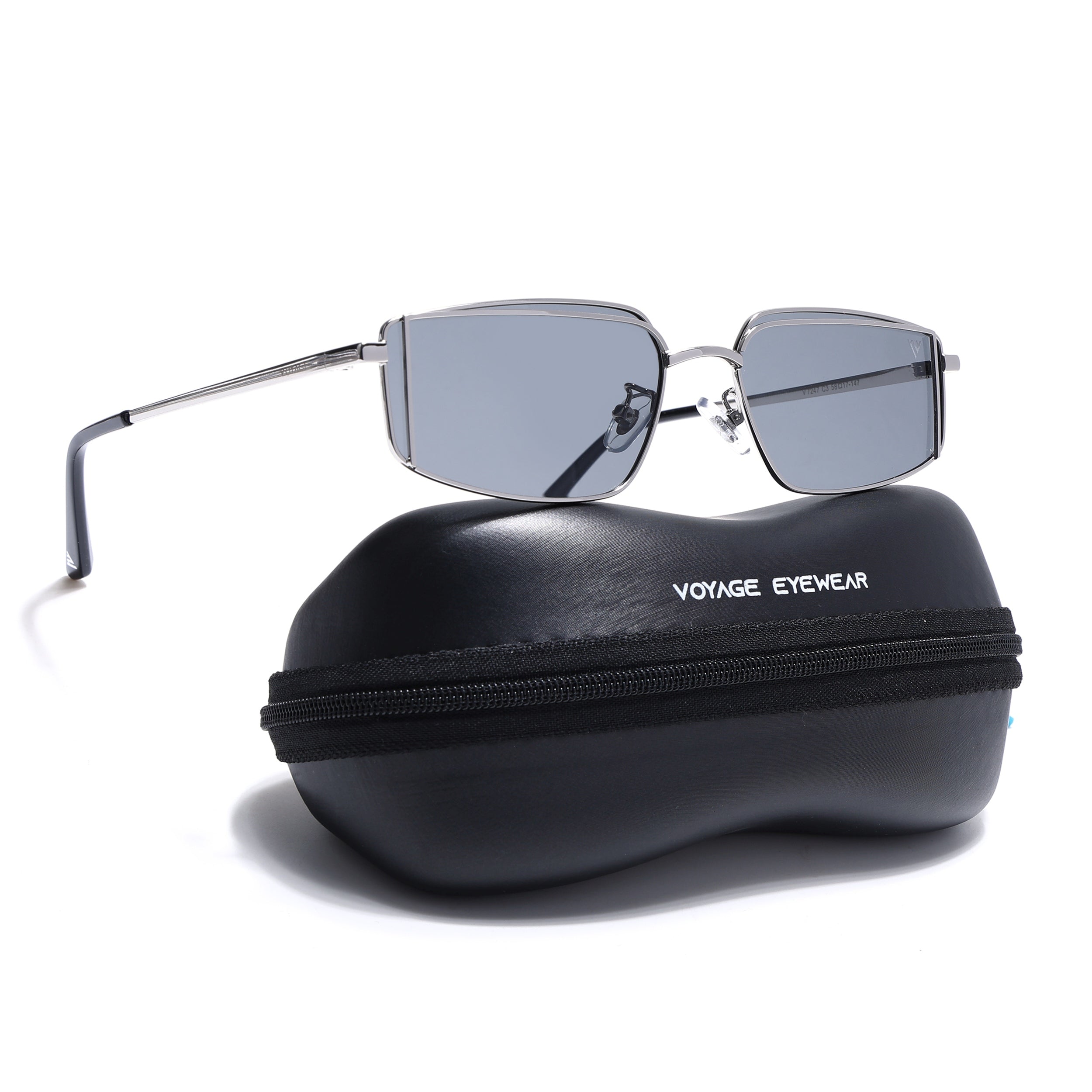 Predator | Metal Grey Rectangle Polarized Sunglasses | Silver Frame - PMG7637