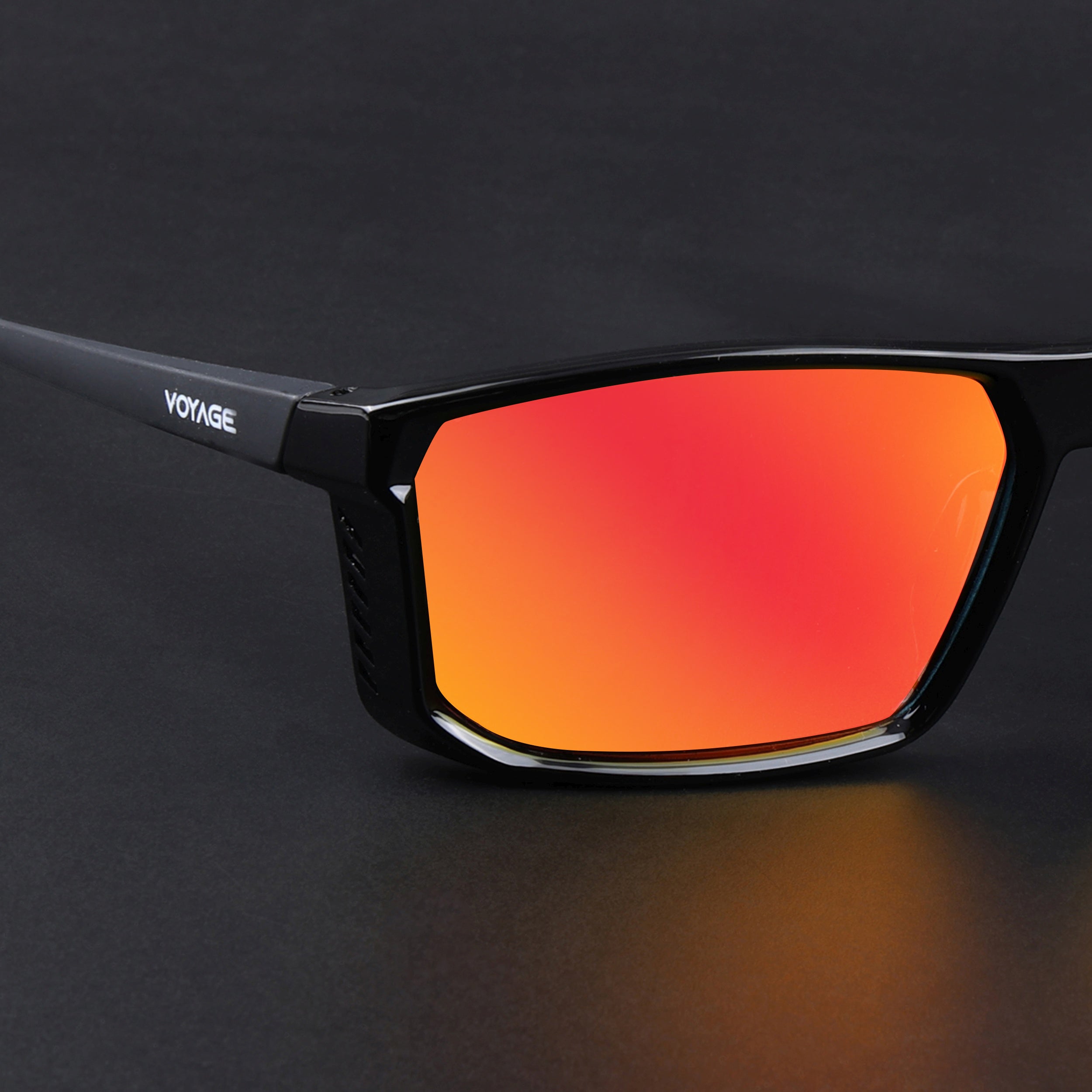 Rectangle Polarized Sunglasses | Orange Lens | Shine Black Frame - PMG6798